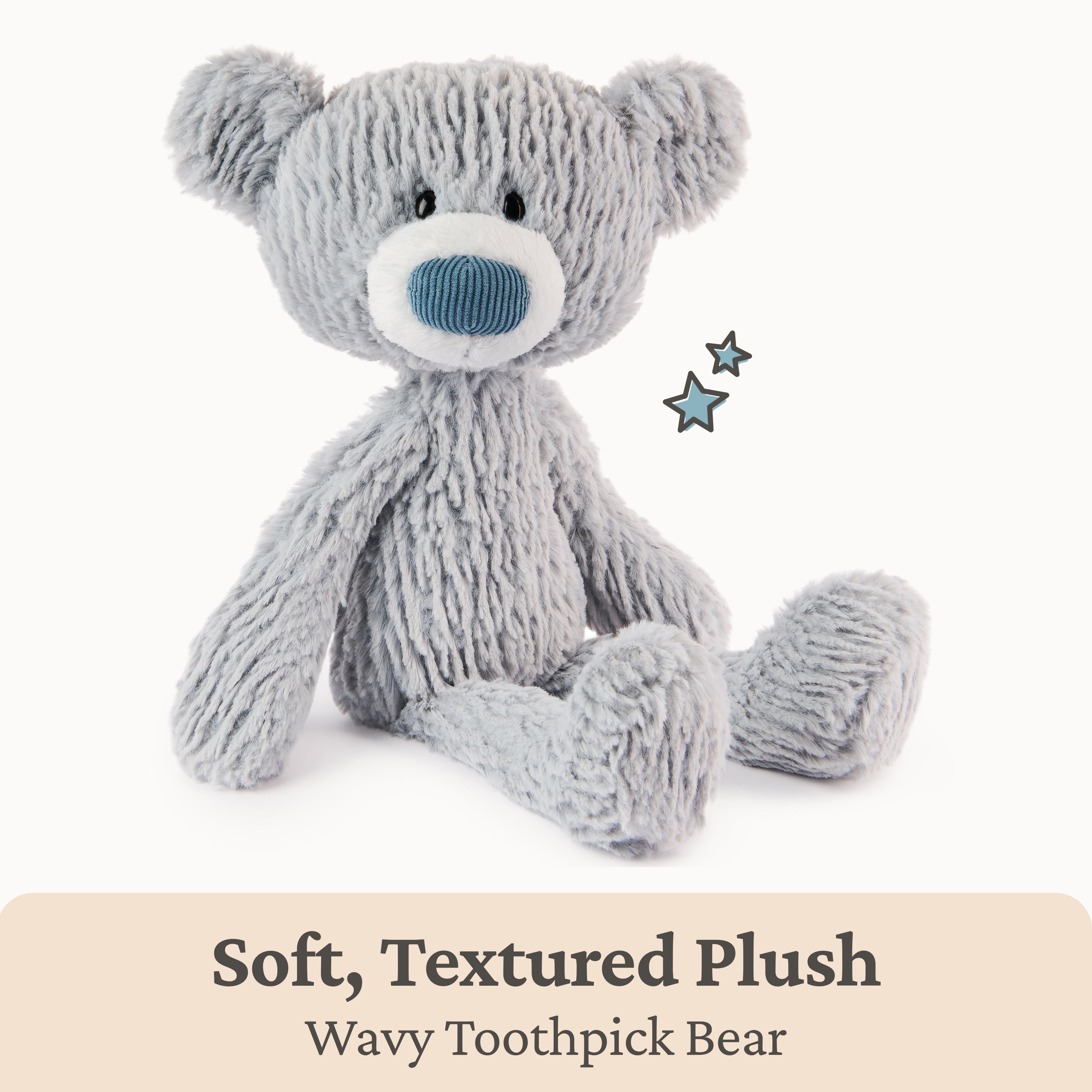 GUND Toothpick Wavy Bear, Teddy Bear Stuffed Animal for Ages 1 and Up, Gray, 15”