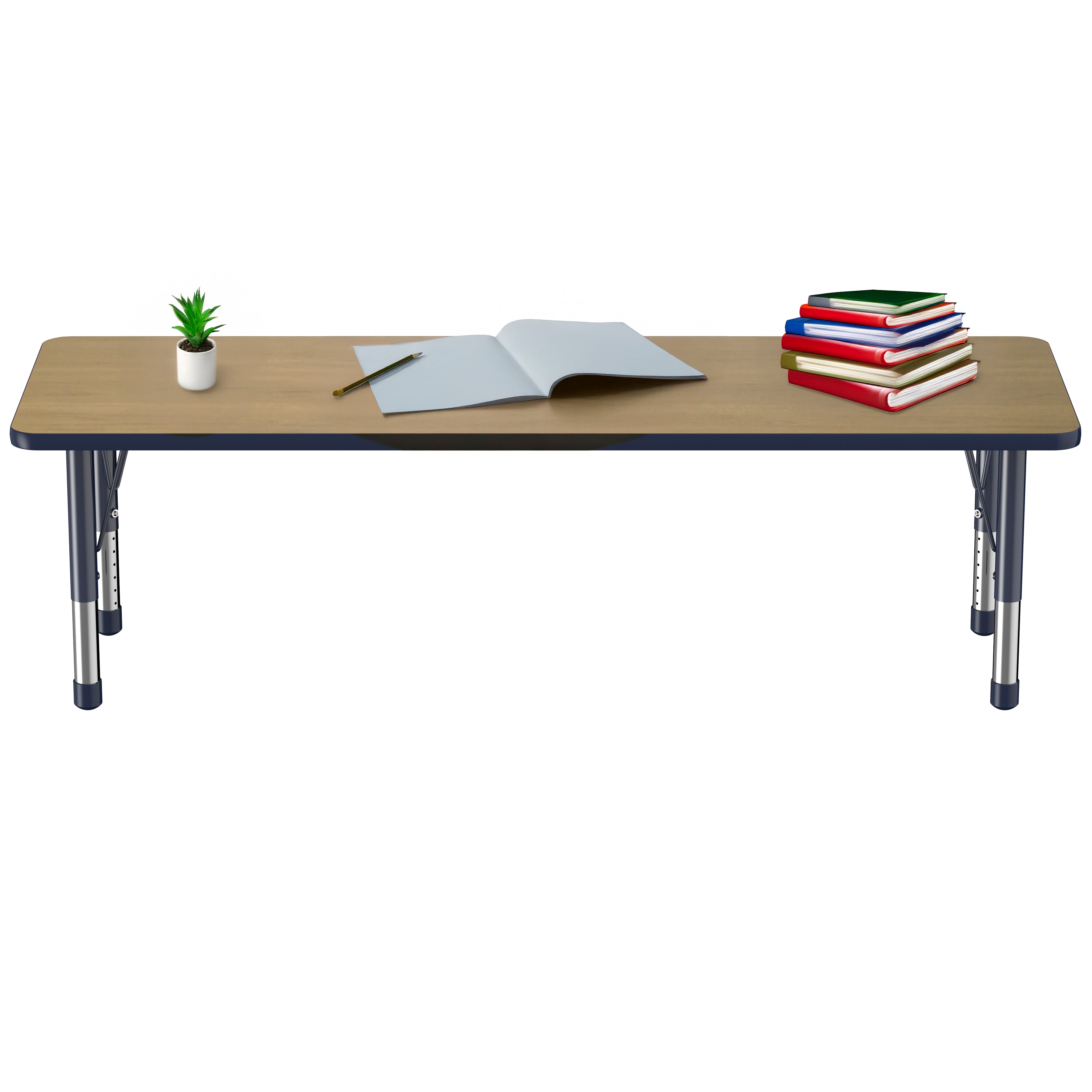 24" x 72" Rectangle T-Molding Activity Table with Adjustable Chunky Legs - Pasadena Oak/Navy