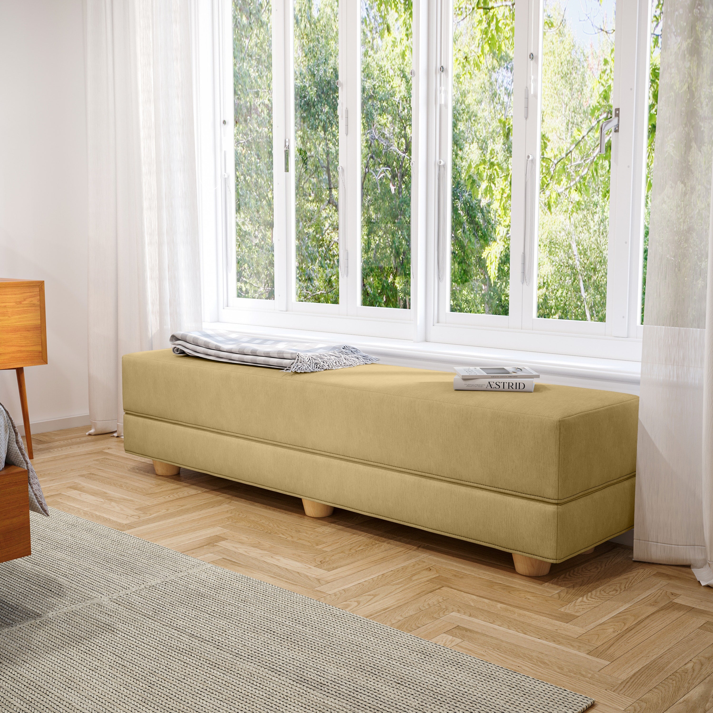 Jaxx Camden Convertible Bed Bench / Fold-Out Twin Guest Bed, Camel