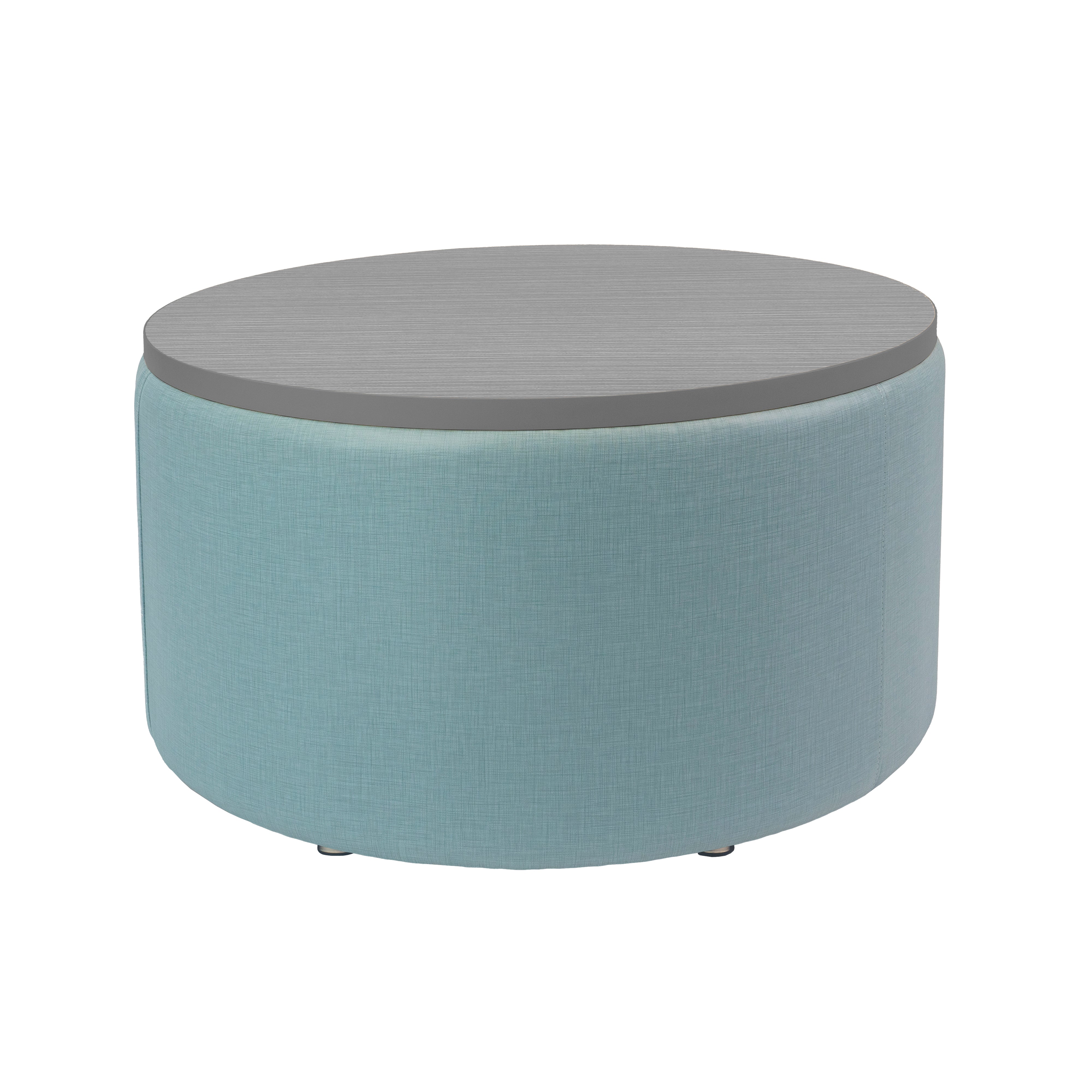 Pro Series Upholstered 30" Round Ottoman Table 18" Height - Sky Blue Crosshatch/Cosmic Strandz