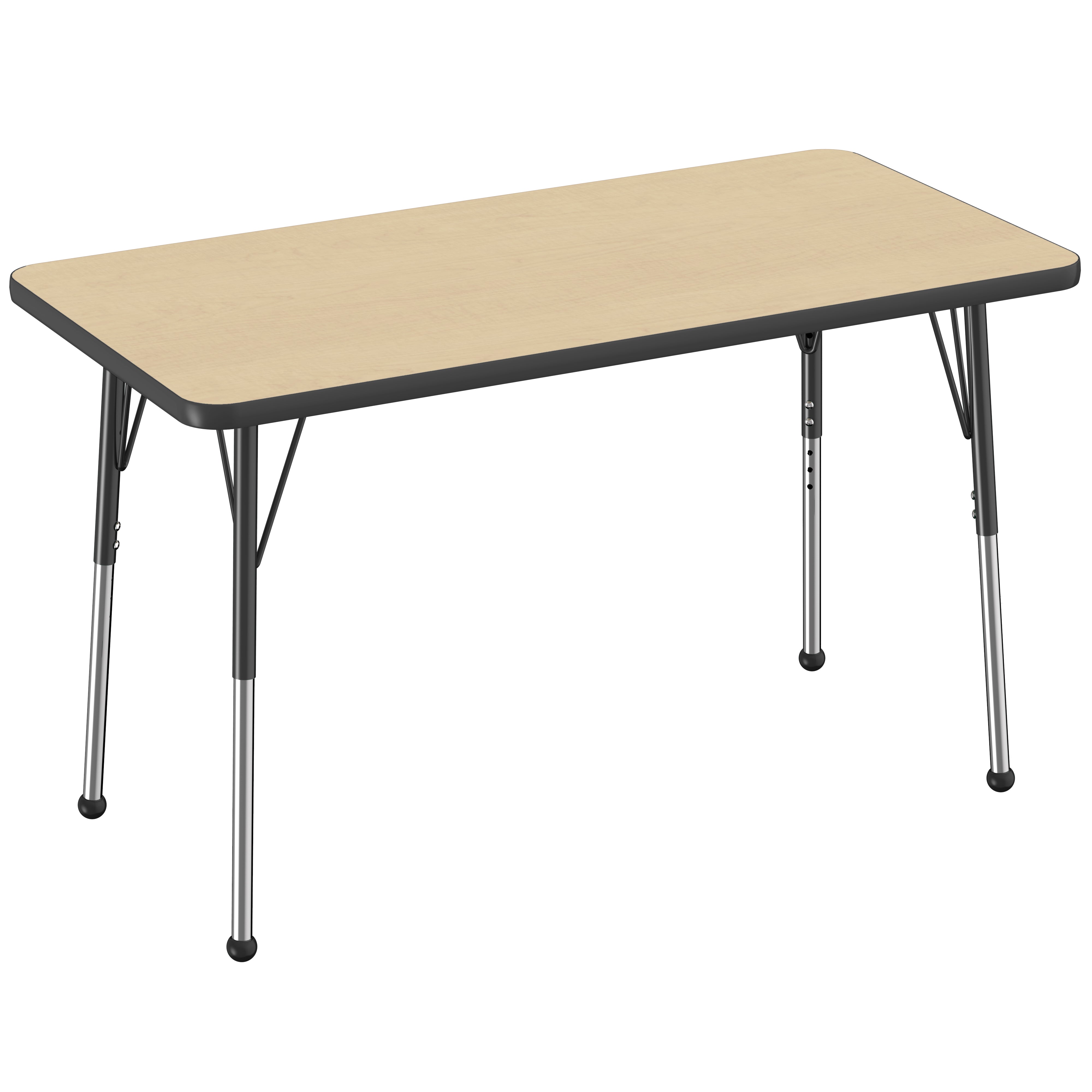 24" x 48" Rectangle Thermofused Activity Table with Adjustable Standard Ball Glide Legs - Maple/Black