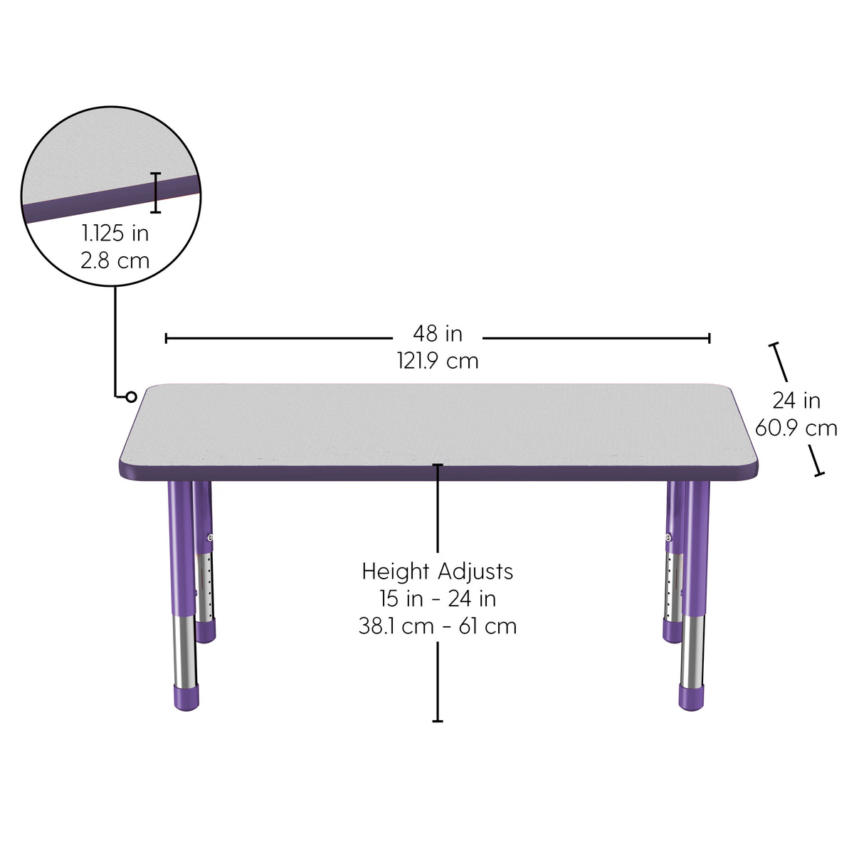 24" x 48" Rectangle T-Molding Activity Table with Adjustable Chunky Legs - Gray/Purple
