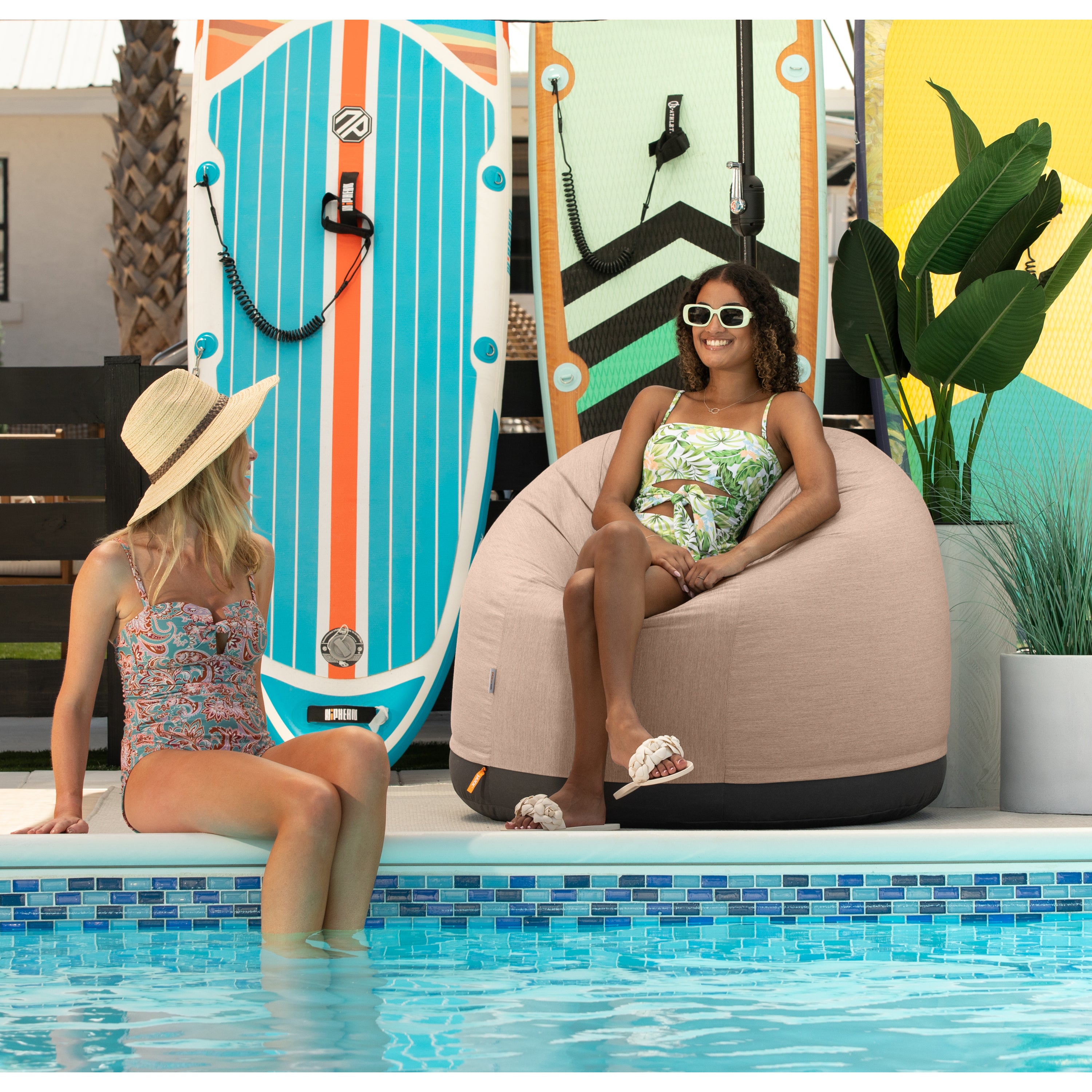 Jaxx Palmetto Large Round Outdoor Bean Bag Club Chair - Sunbrella Petal