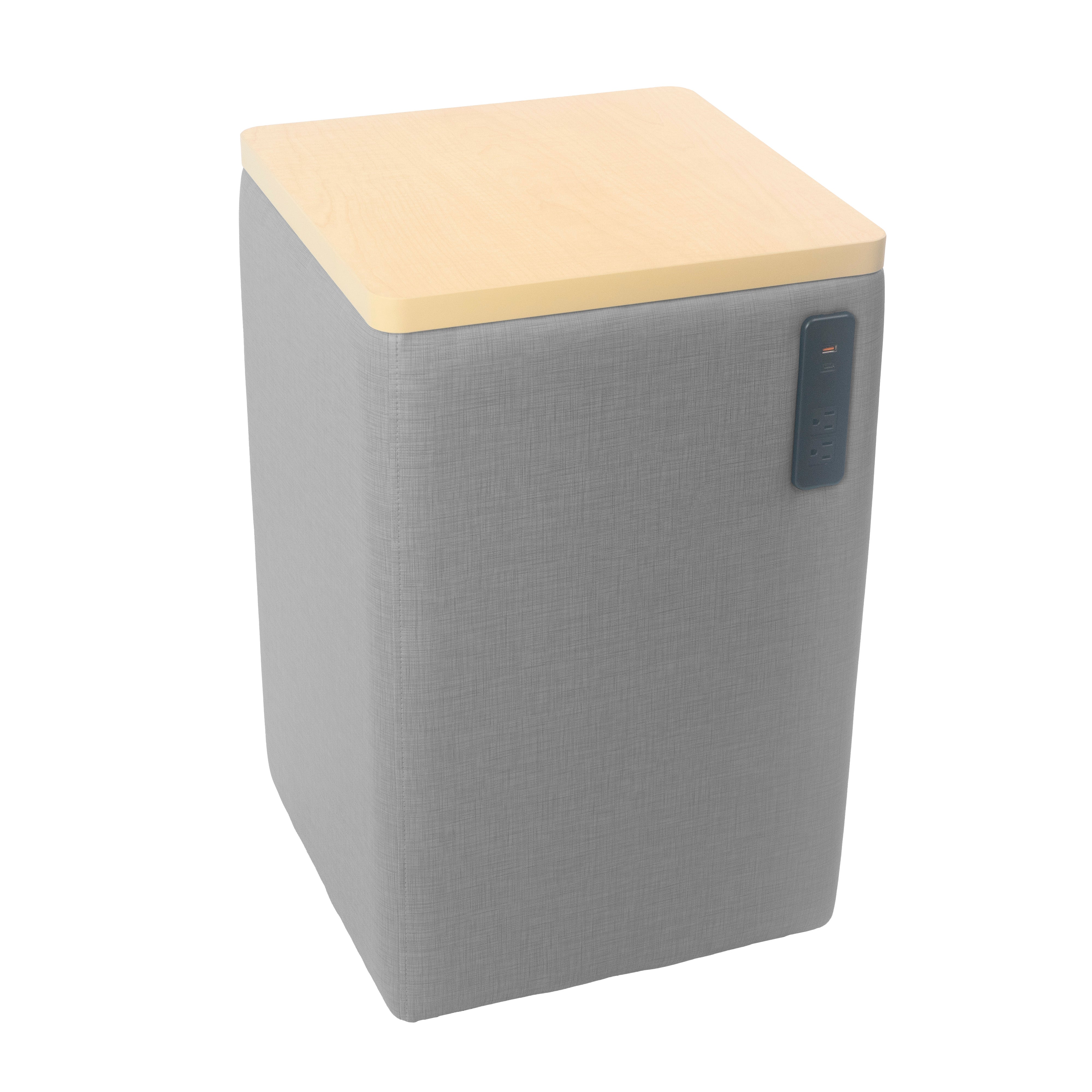 Pro Series Upholstered 18" x 18" Square Ottoman Table with Tech Panel 28" Height - Slate Gray Crosshatch/Maple