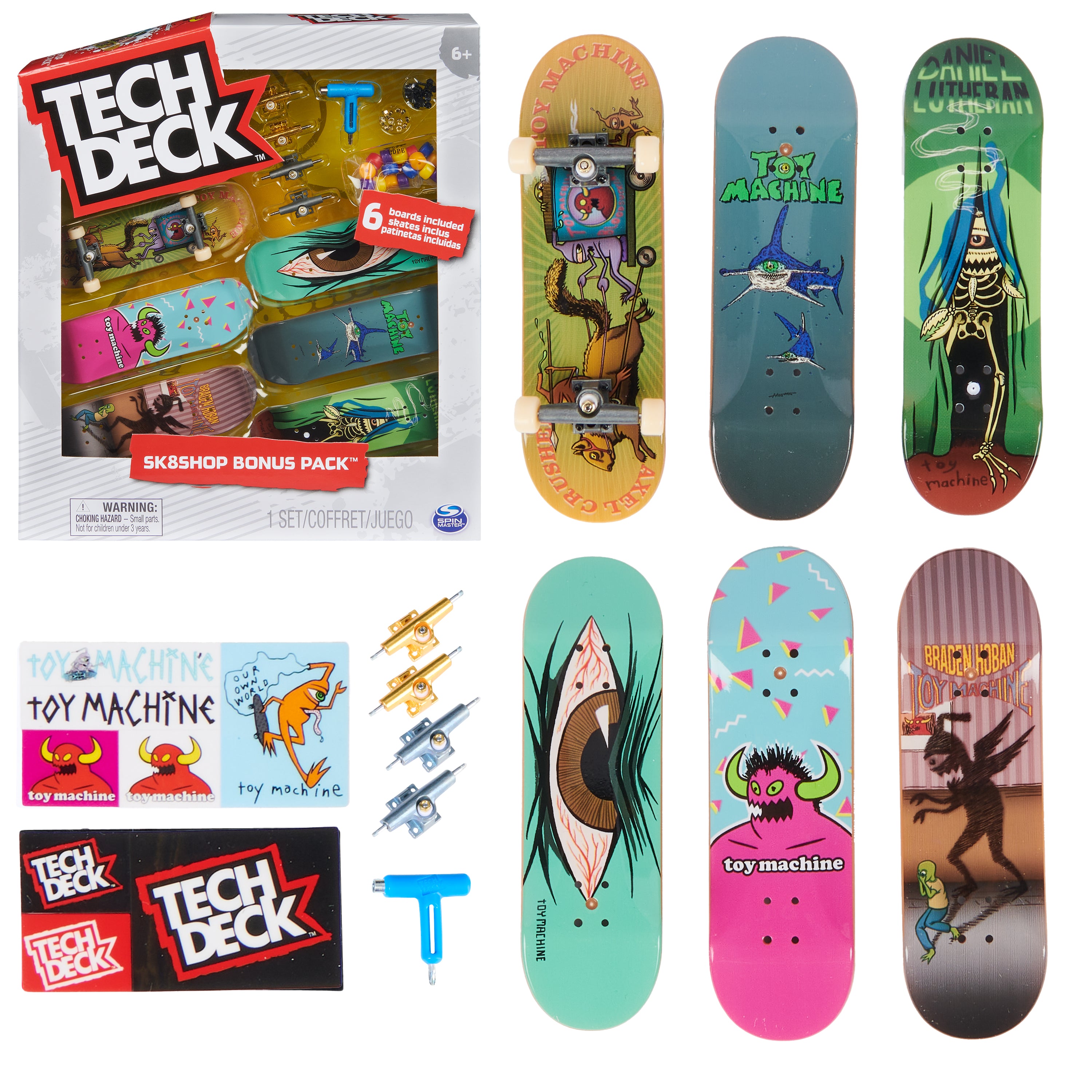 Tech Deck, Toy Machine Sk8shop Fingerboard Bonus Pack, Collectible and Customizable Mini Skateboards, Kids Toys for Ages 6 and up