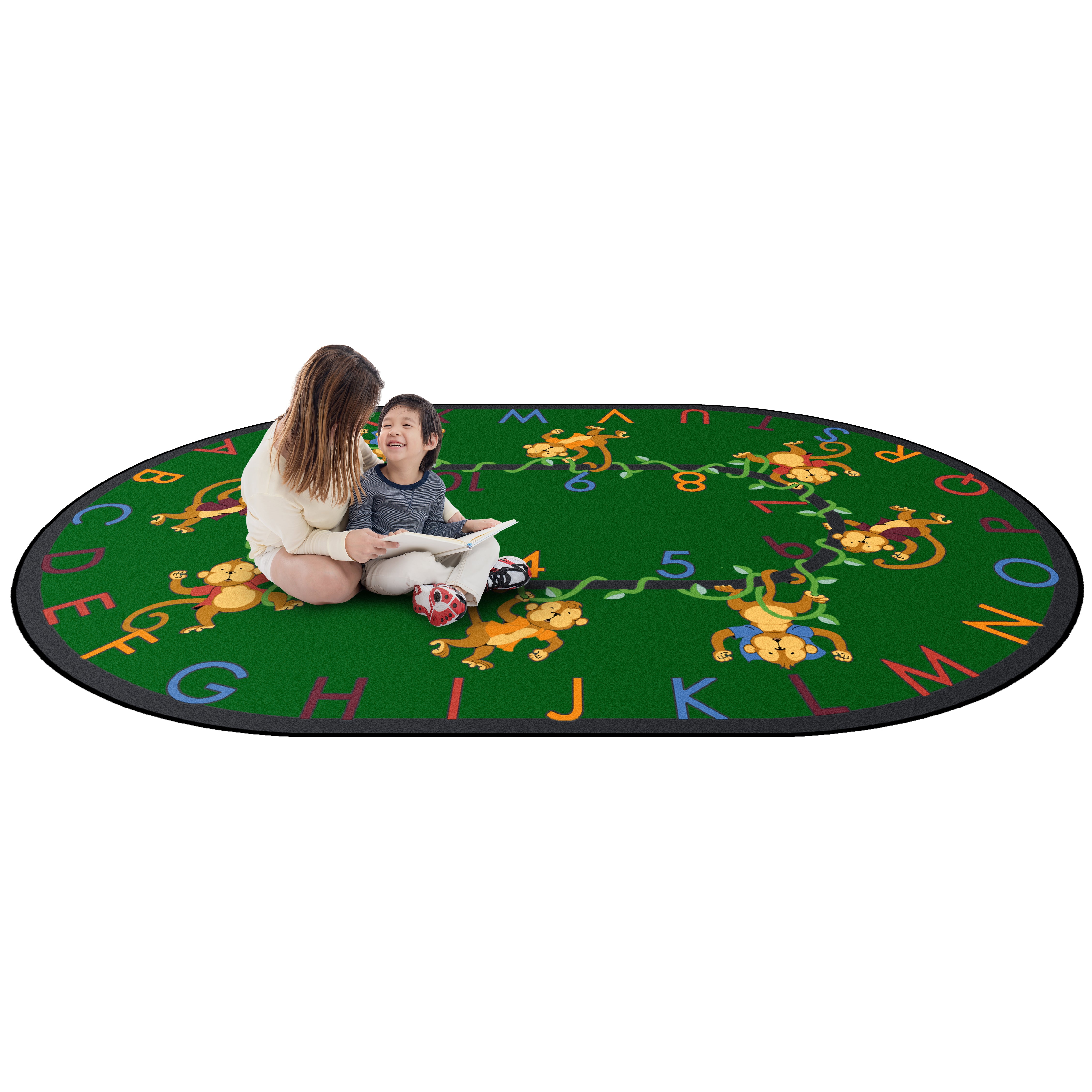 Monkey Business 5'4" x 7'8" Oval area rug in color Green