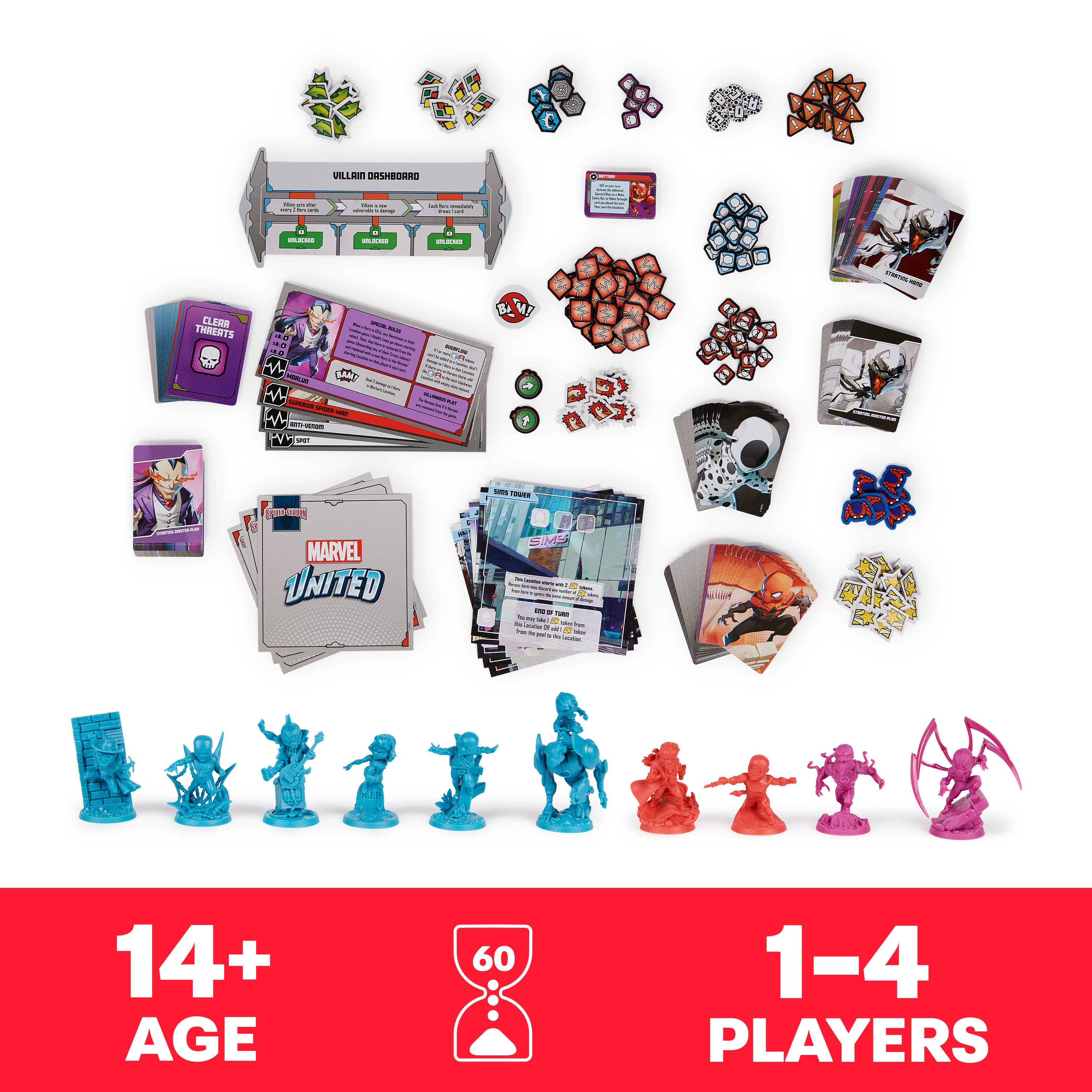 Spin Master Games, Marvel United: Spider-Geddon, Strategy Board Game, Collectible Spider Man Figurines, for Fans of Marvel Rivals & Action Movie Toys, 1-4 Players, for Ages 14 & Up