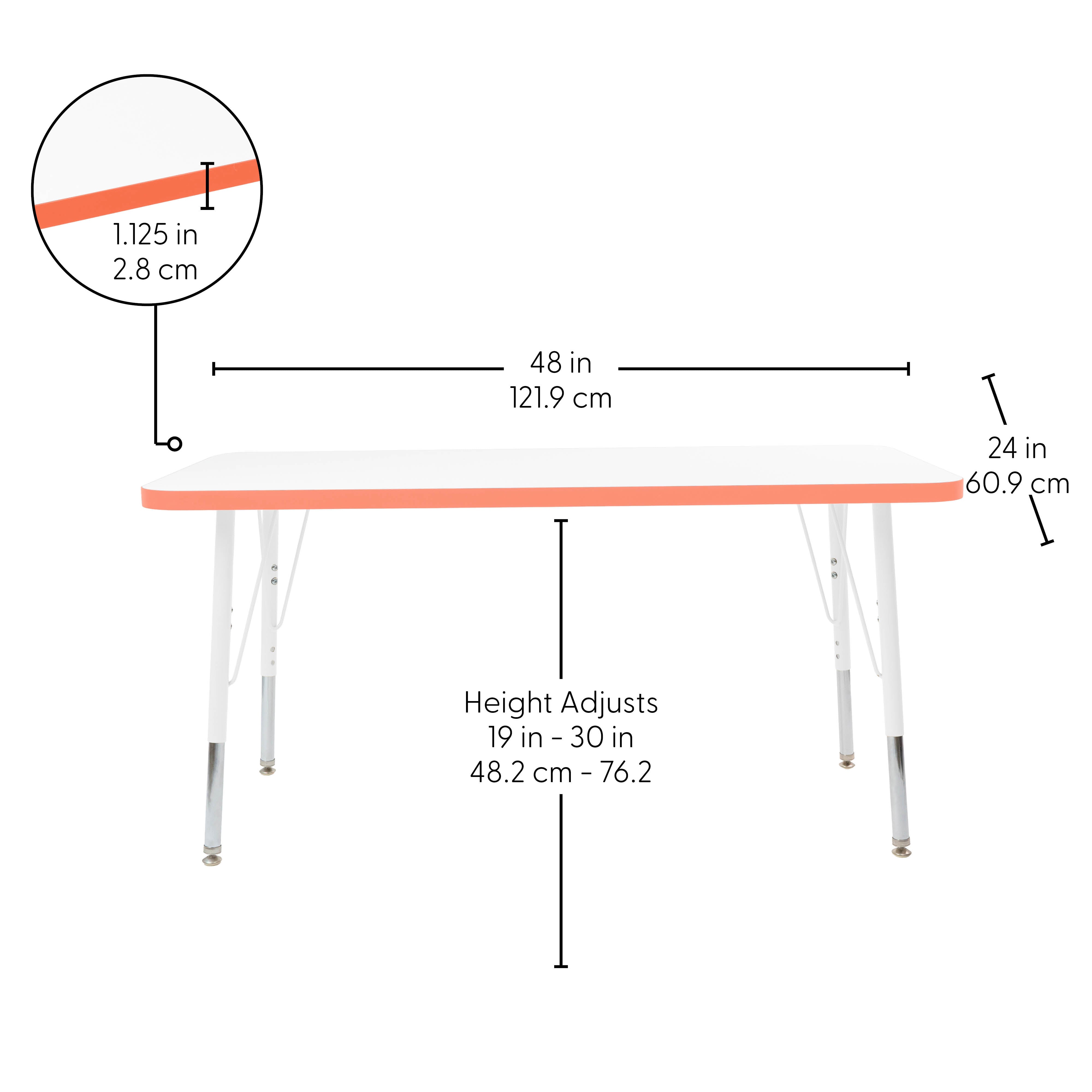 24" x 48" Rectangle Thermofused Activity Table with Adjustable Standard Swivel Glide Legs - White/Tangerine/White