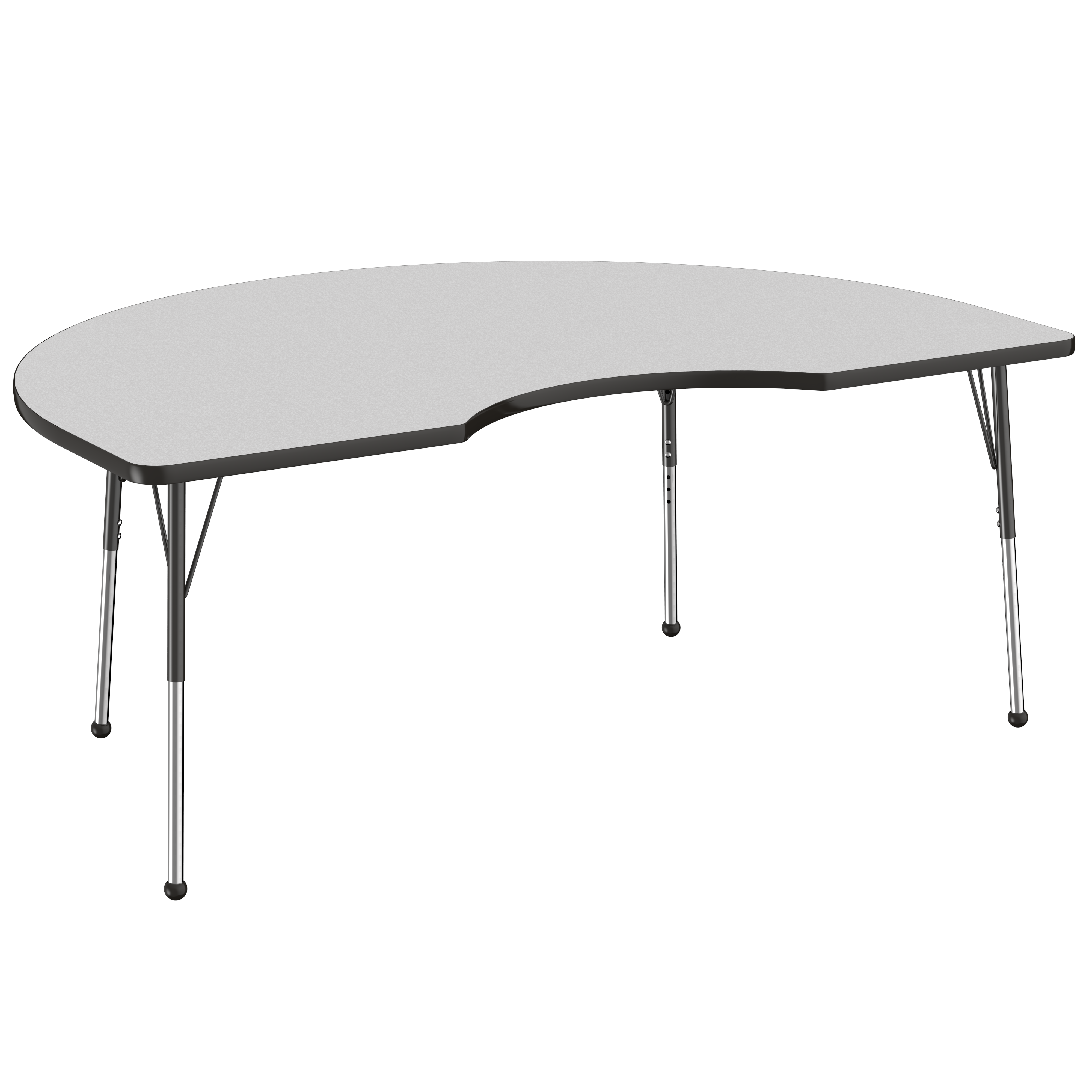 48" x 72" Kidney T-Molding Activity Table with Adjustable Standard Ball Glide Legs - Gray/Black