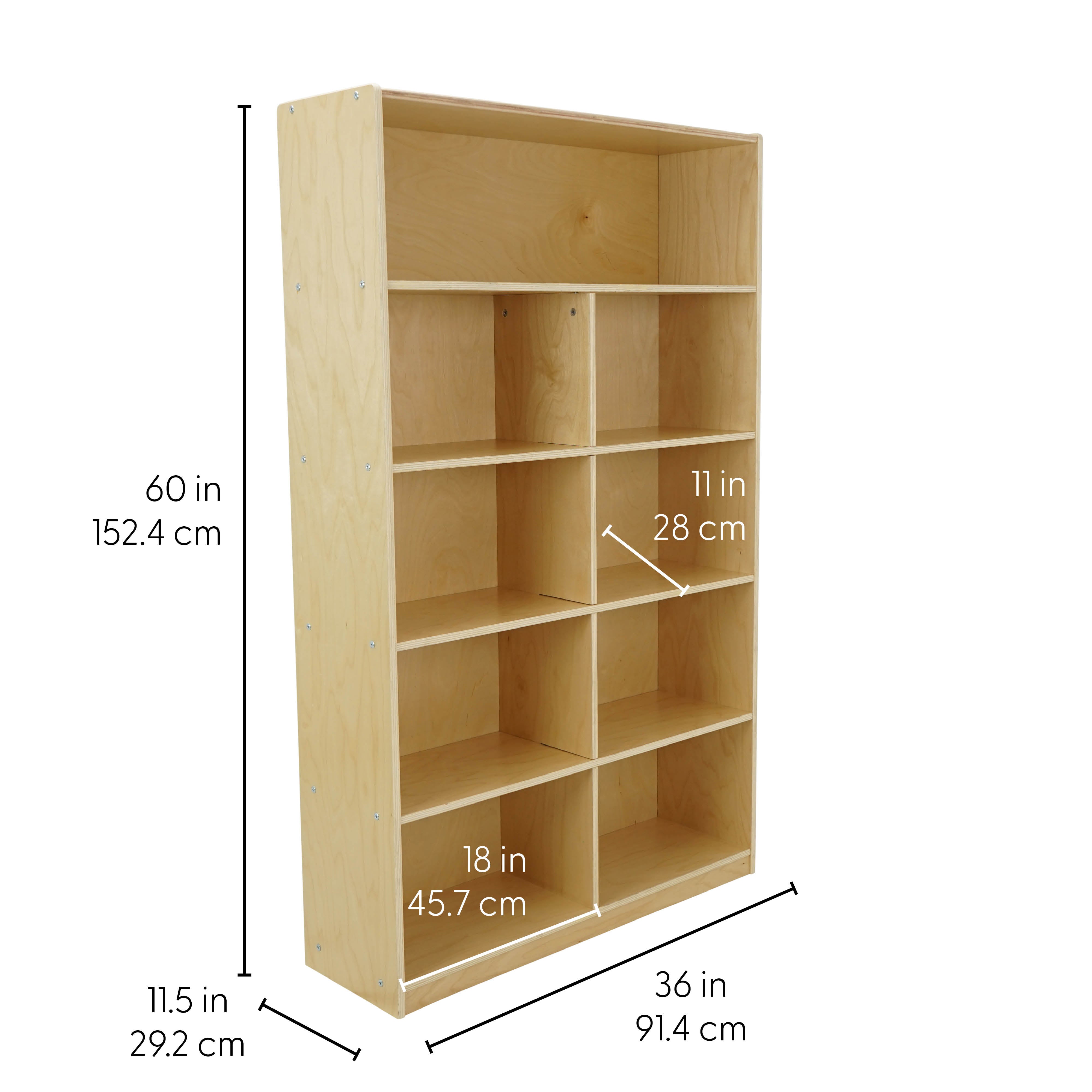 Birch 9-Compartment Divided Deluxe Book Case, 60" Height