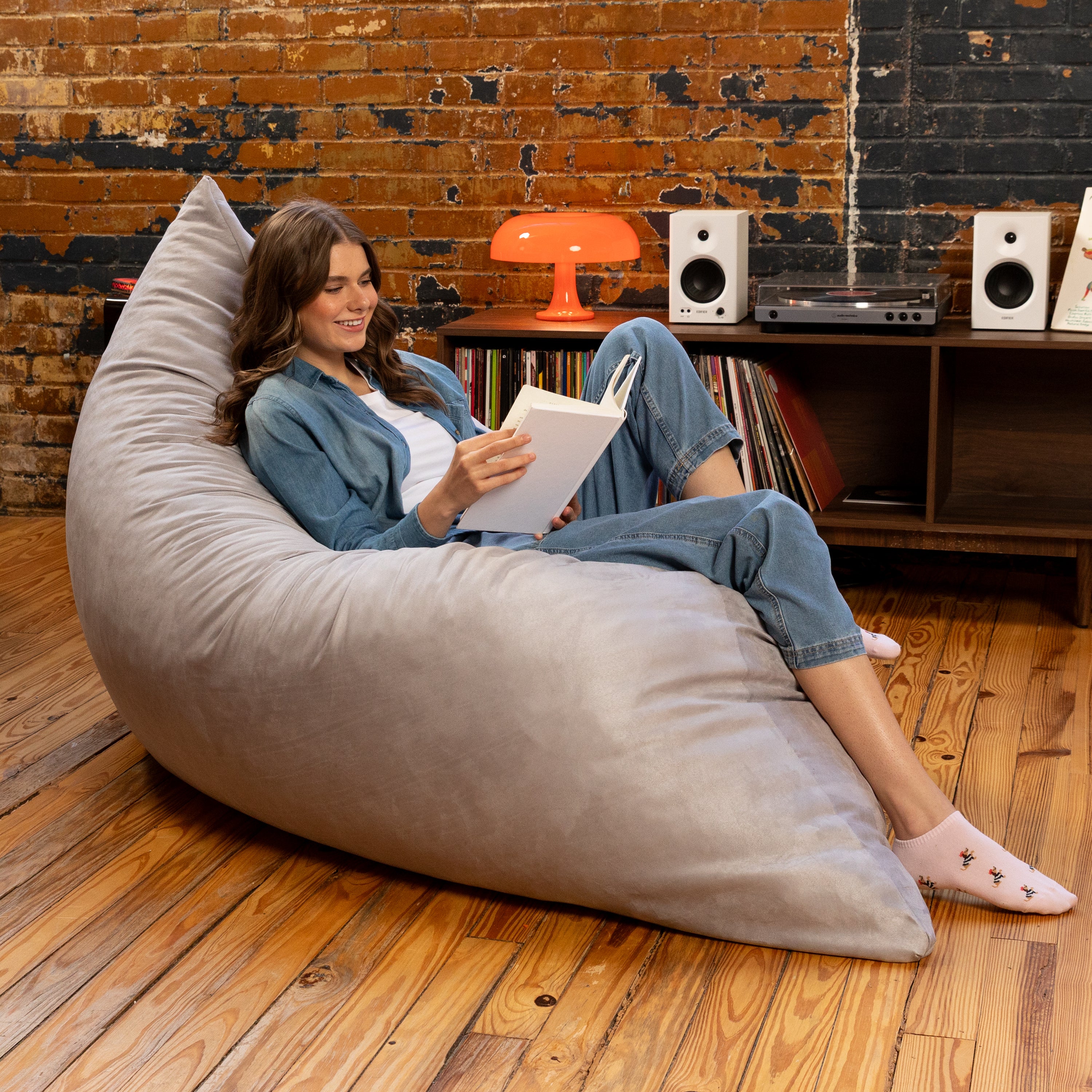 Jaxx Pillow Saxx 5.5-Foot - Huge Bean Bag Floor Pillow and Lounger, Platinum