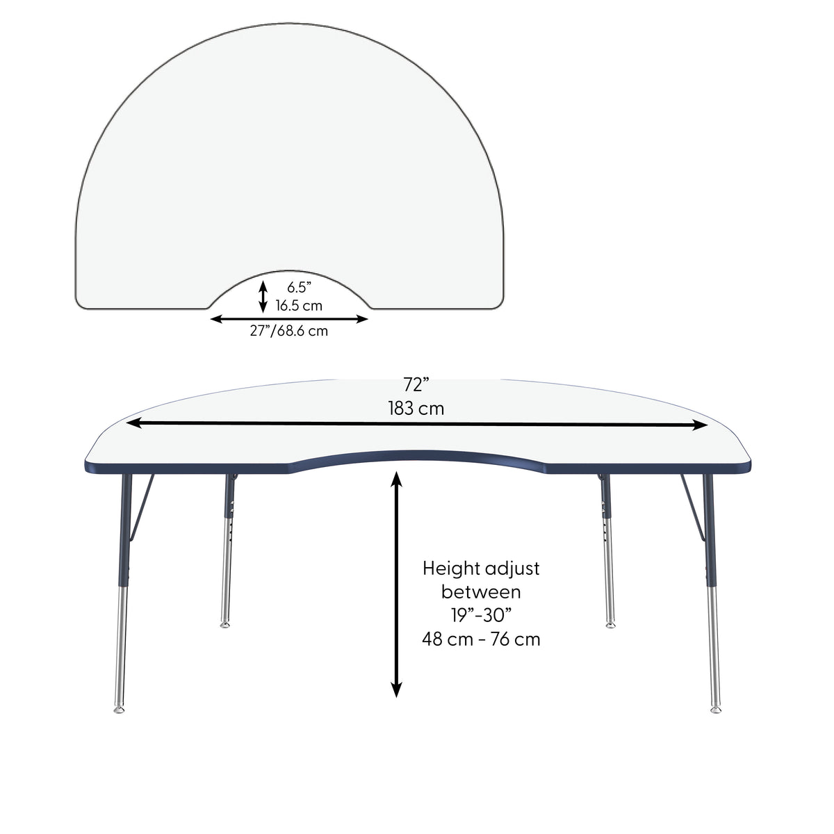 48" x 72" Kidney Dry-Erase Activity Table with Adjustable Standard Swivel Glide Legs - Whiteboard/Navy
