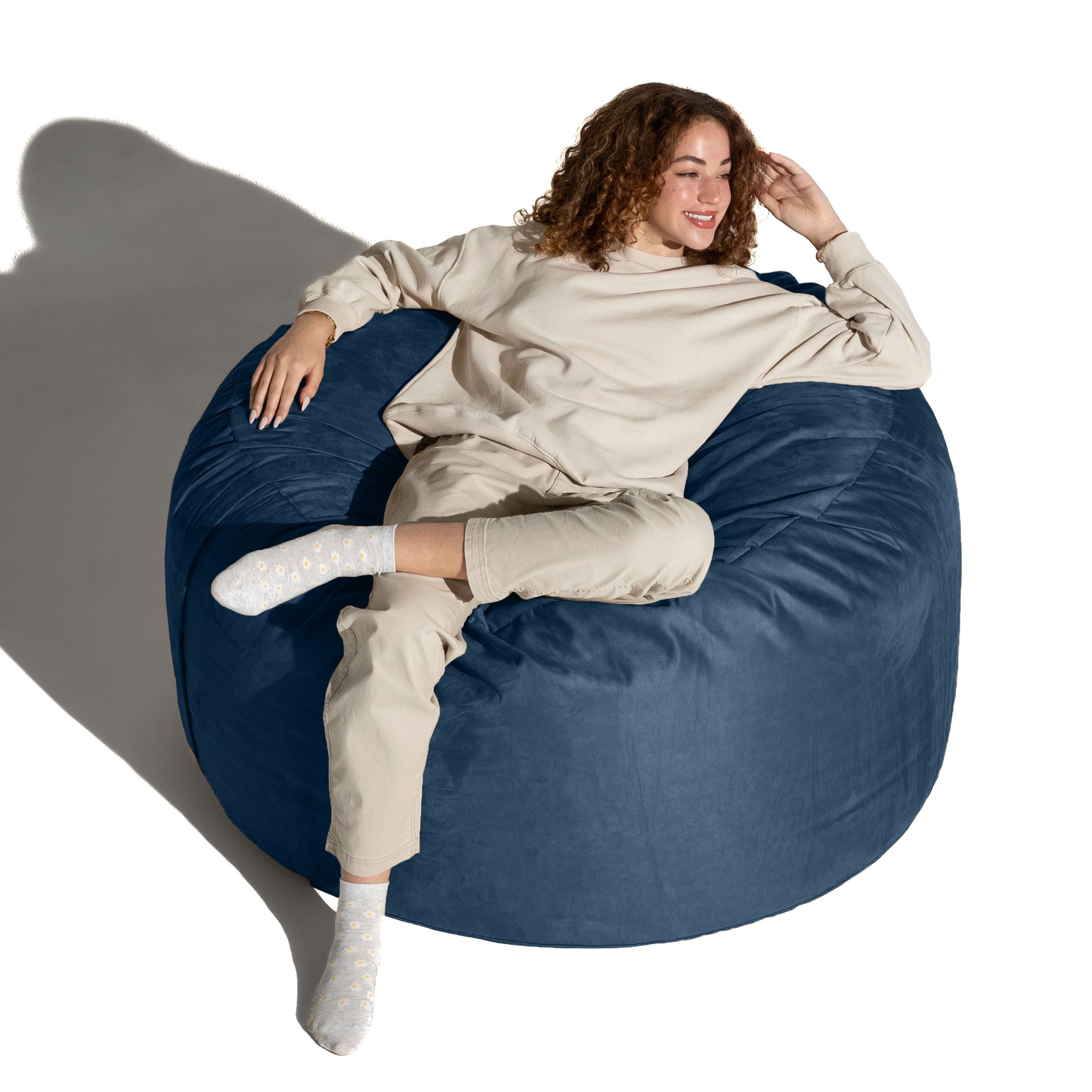 Jaxx 4 ft Round Bean Bag Chair for Adults, Navy