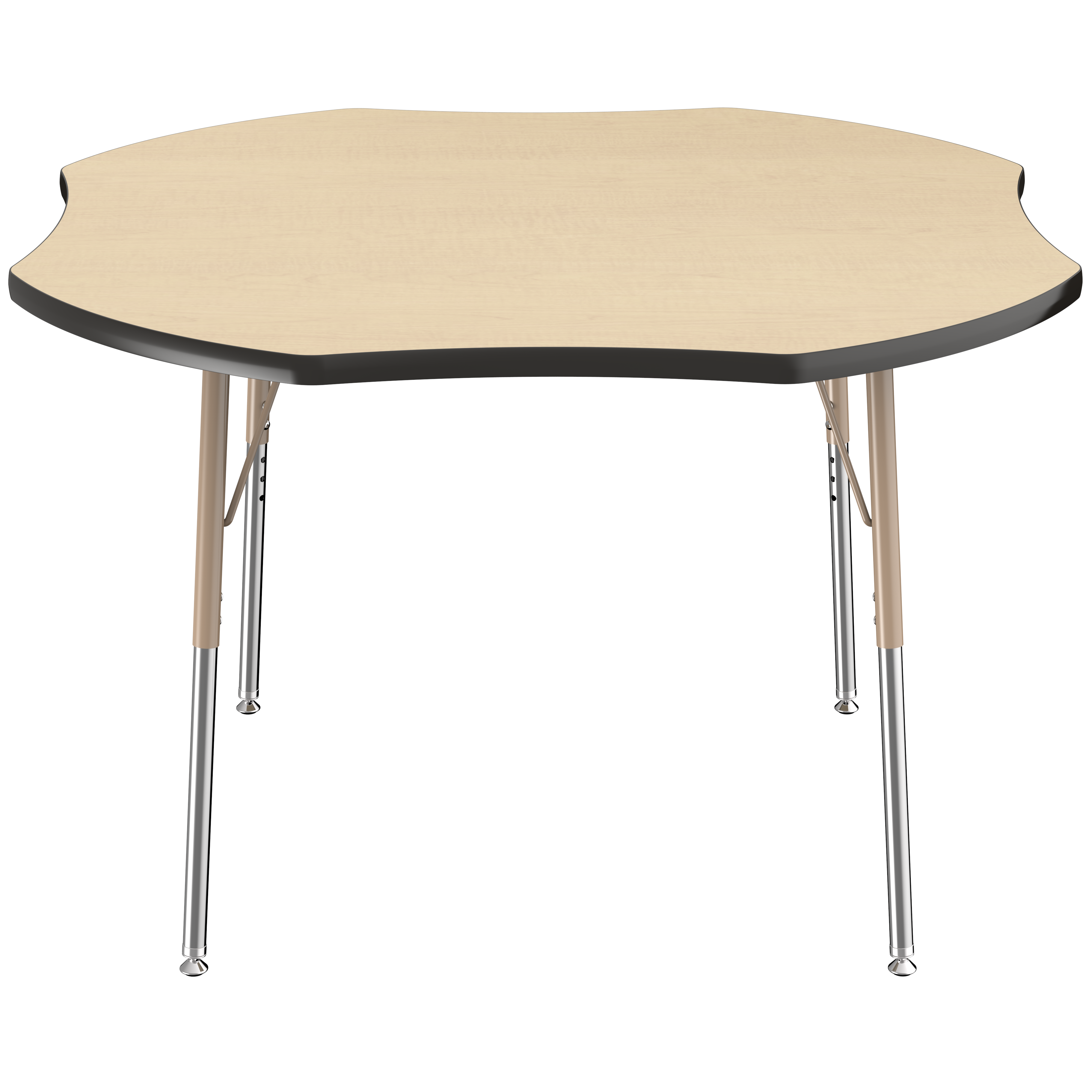 48" x 48" Clover T-Molding Activity Table with Adjustable Standard Swivel Glide Legs - Maple/Black/Sand