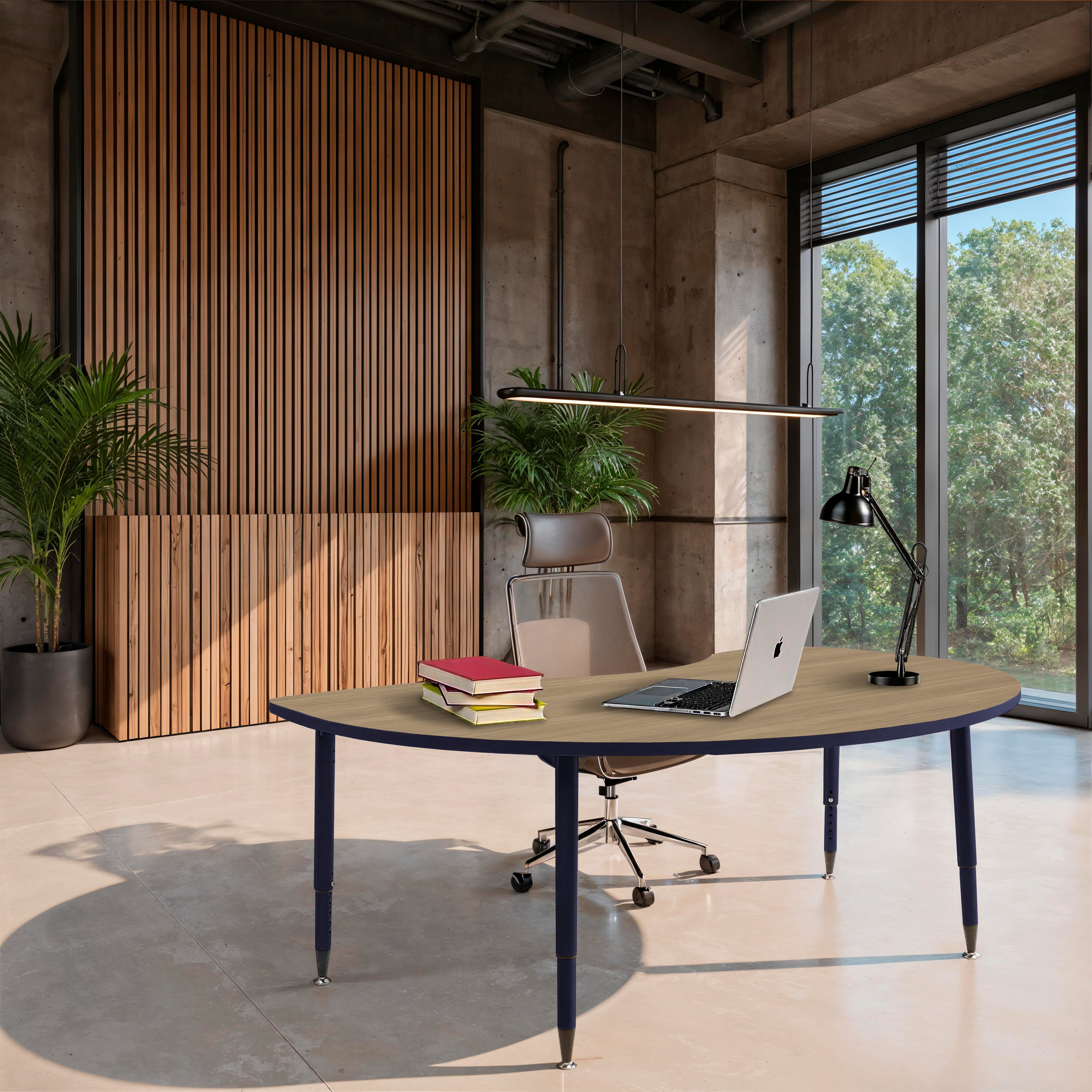Adapte 48" x 72" Kidney Thermofused Activity Table with Adjustable Tapered Legs - Pasadena Oak/Navy