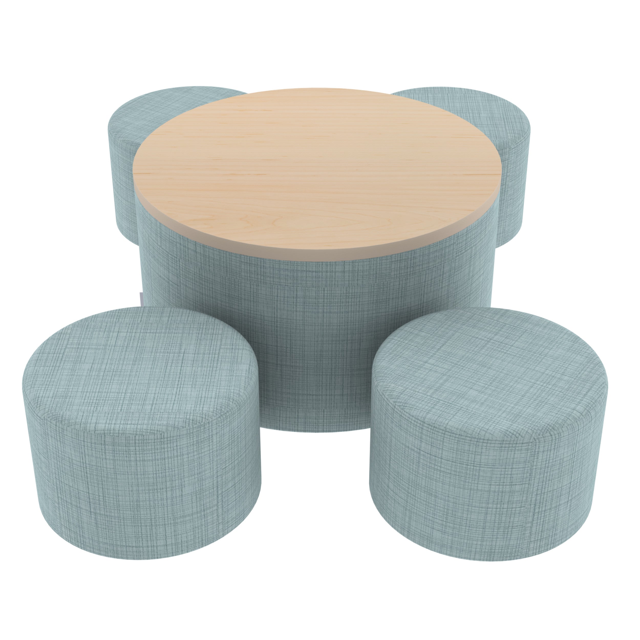 Pro Series 30" Round Ottoman Table with Round 12" H Seating, 5-Piece Set - Sky Blue Crosshatch/Maple
