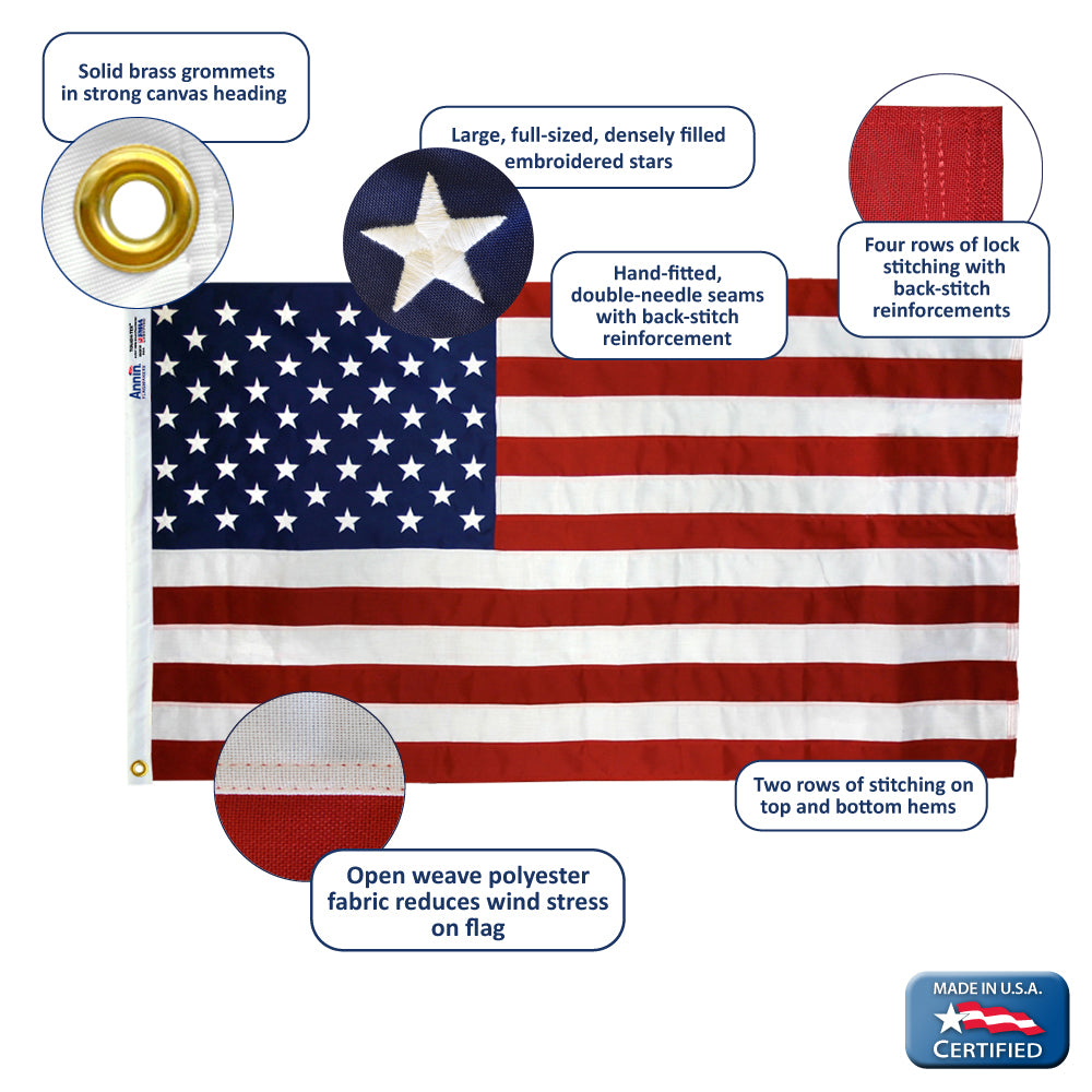 American Flag 6x10 ft. Tough-Tex the Strongest, Longest Lasting Flag , 100% Made in USA with Sewn Stripes, Embroidered Stars and Brass Grommets.