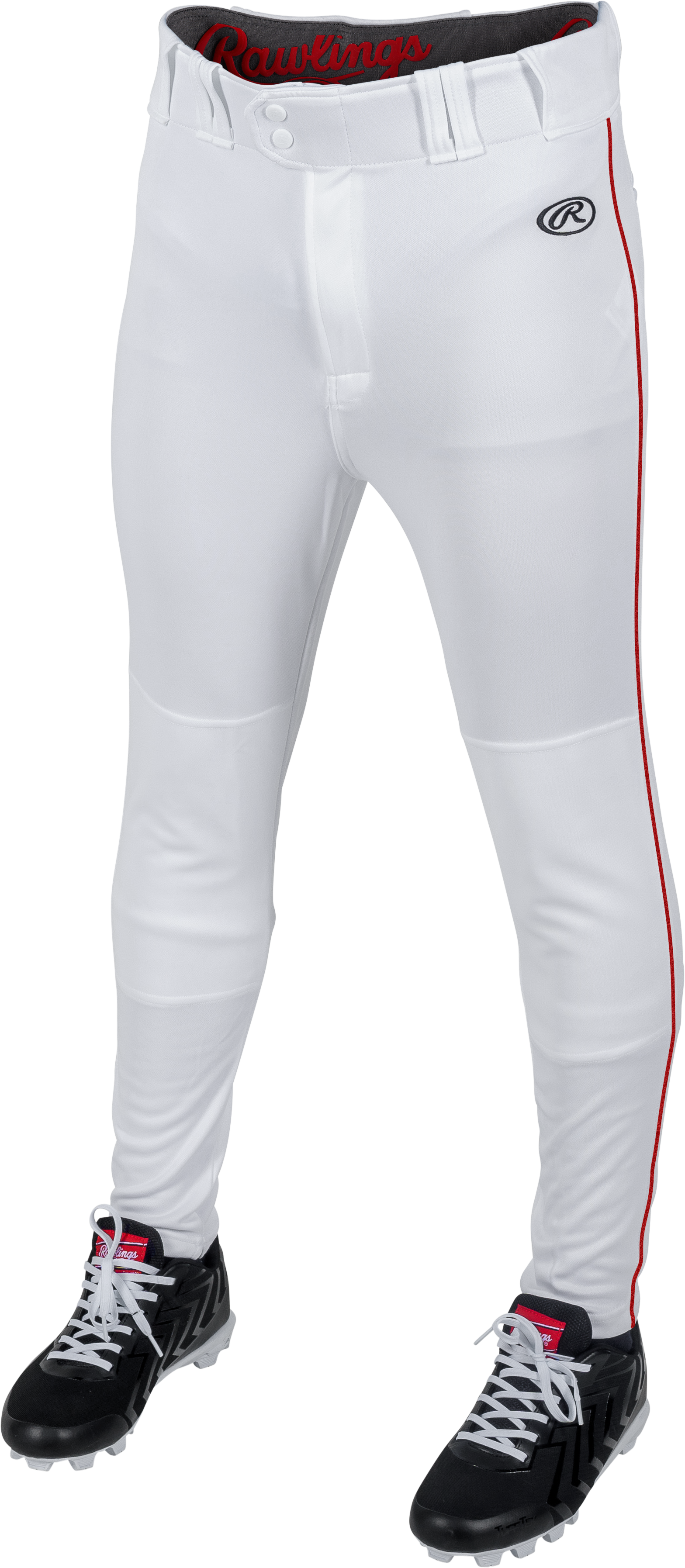 Rawlings Adult Launch Piped Pro Taper Fit Pant  - Small - White/Scarlet
