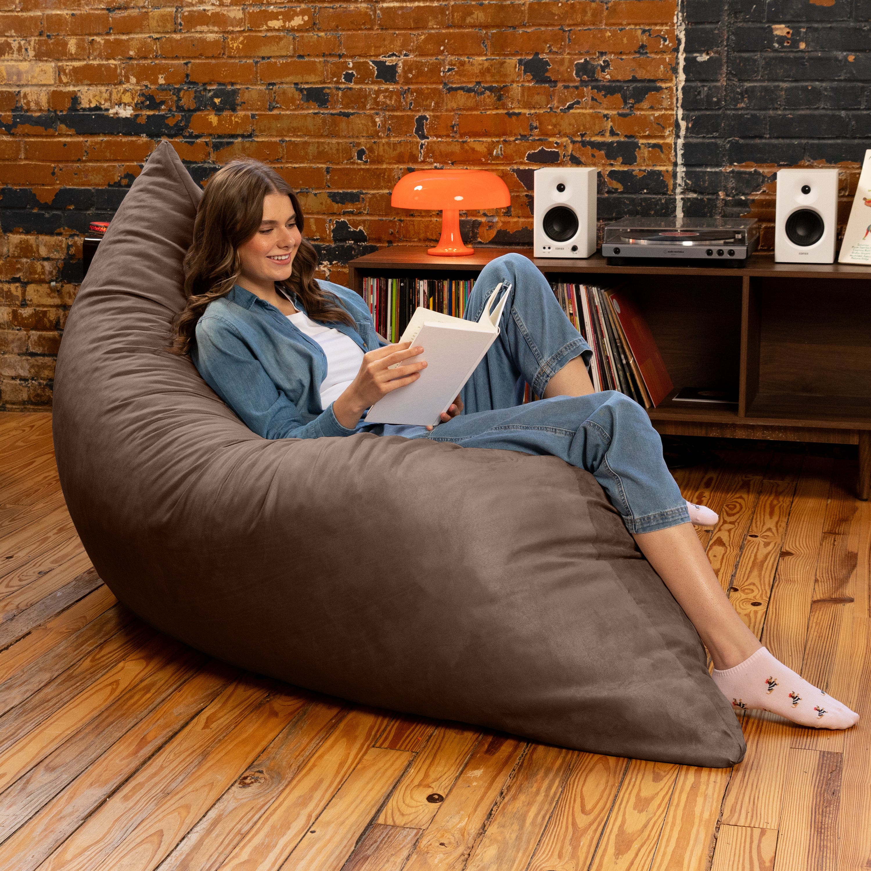 Jaxx Pillow Saxx 5.5-Foot - Huge Bean Bag Floor Pillow and Lounger, Chocolate