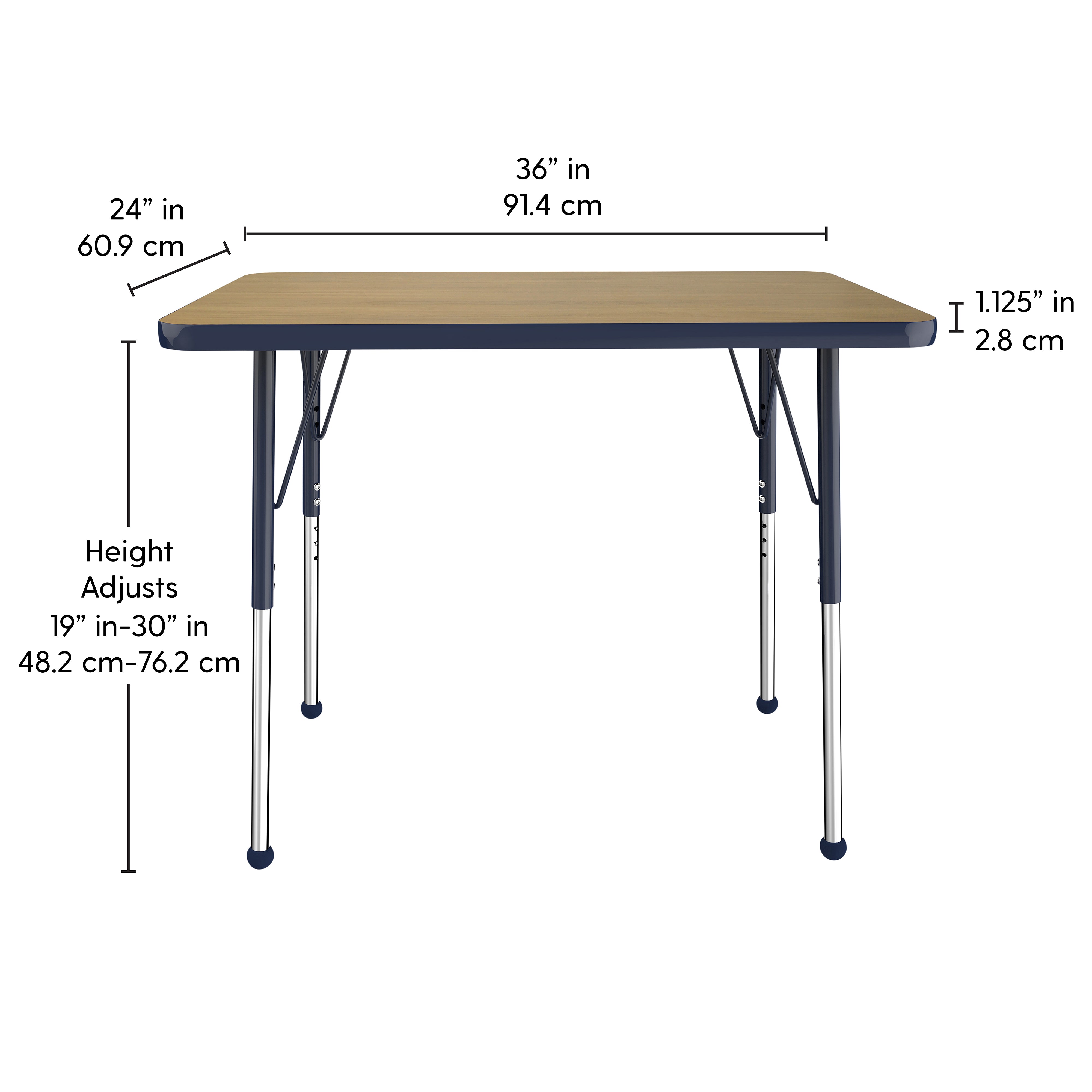 24" x 36" Rectangle T-Molding Activity Table with Adjustable Standard Ball Glide Legs - Pasadena Oak/Navy