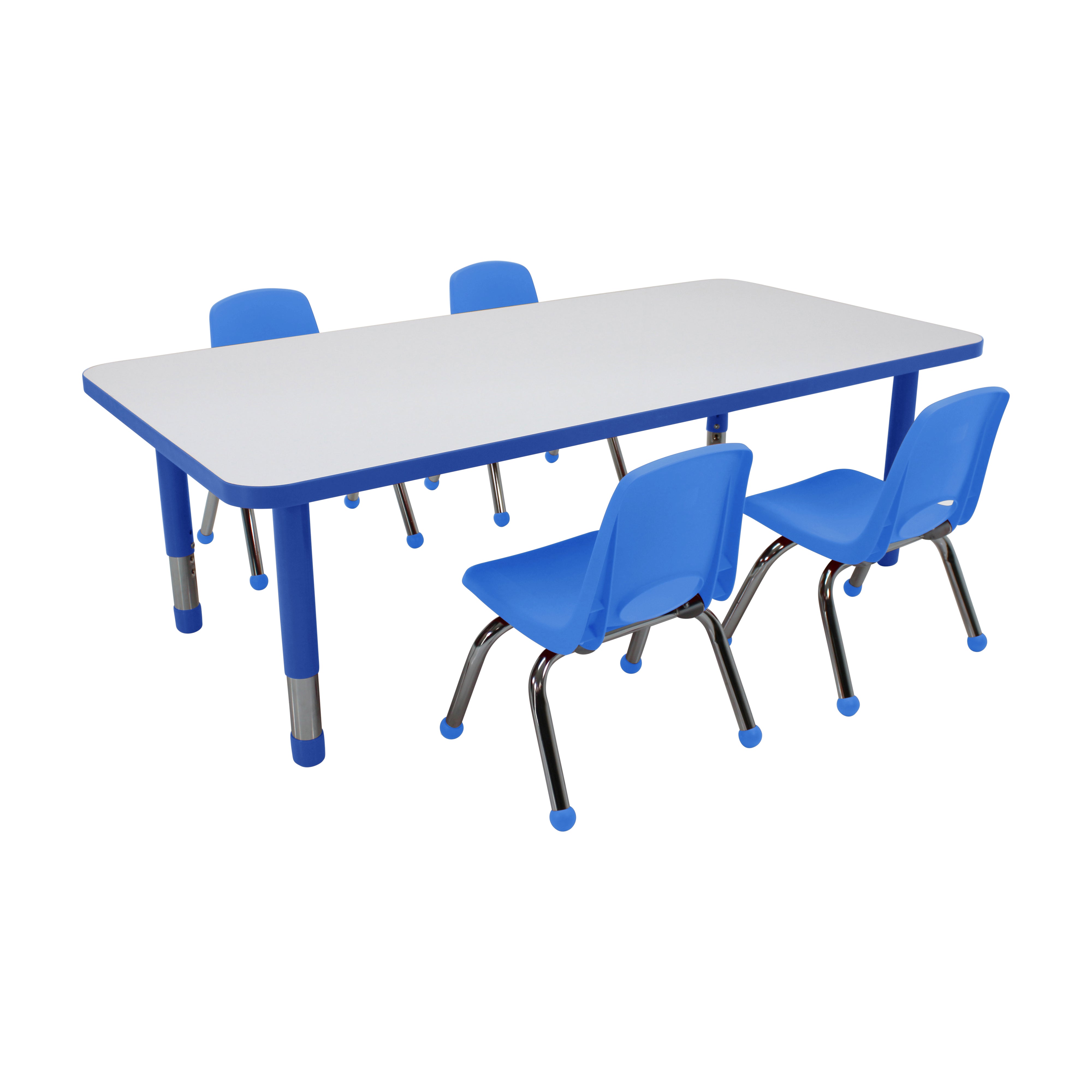 30" x 60" Rectangle Dry-Erase Activity Table with Chunky Legs and 10" Stack Chairs with Ball Glides, 5-Piece Set - Whiteboard/Blue