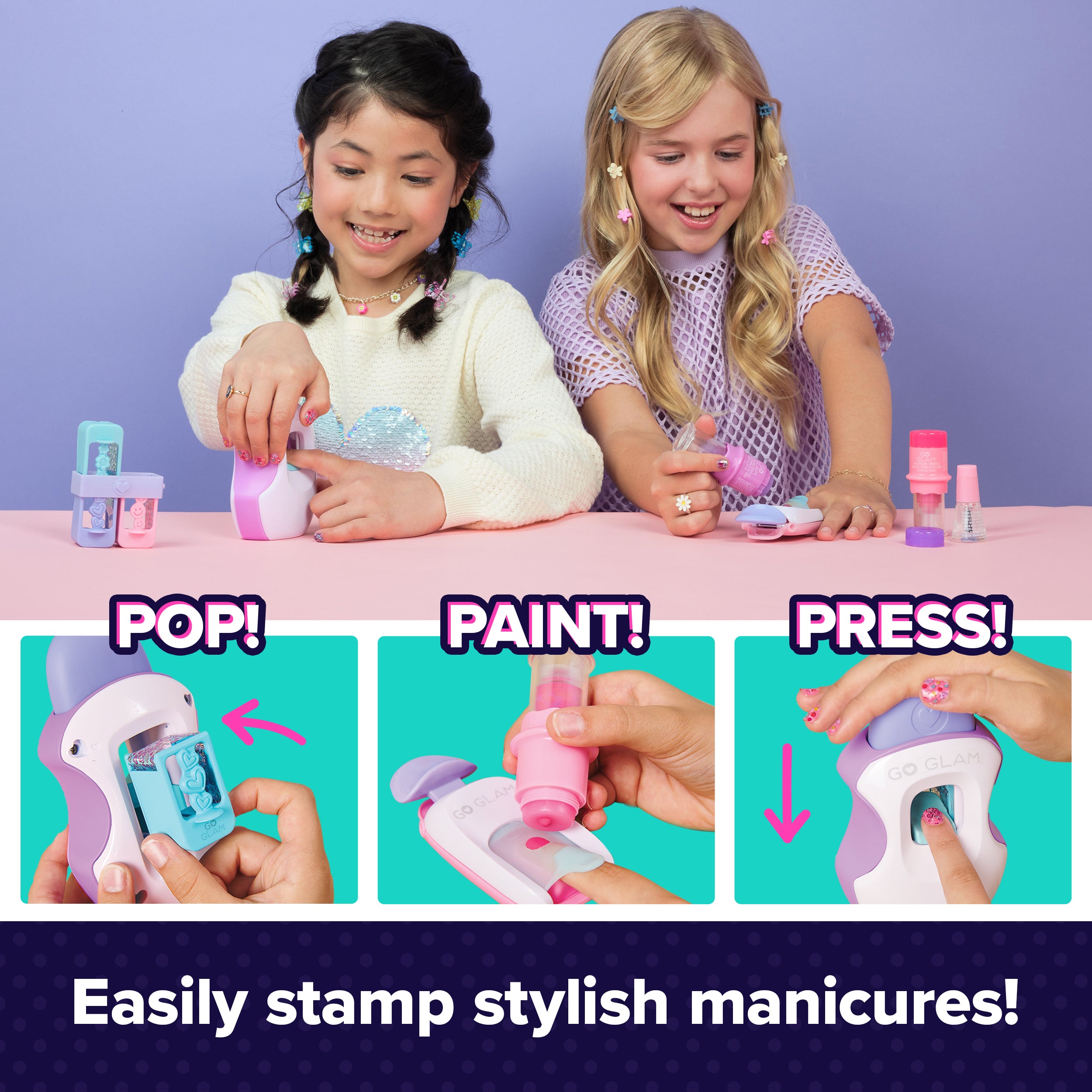 Cool Maker, GO GLAM Studio Nail Kit, Style 200 Nails, 4 Designs, 2 Polish Applicators & Mask Packaging May Vary, Arts and Crafts for Ages 7 and up