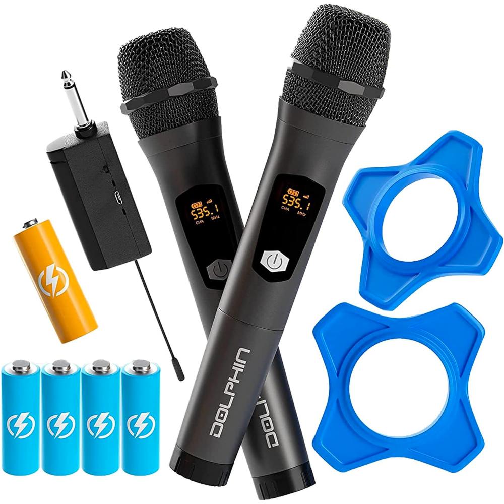 Dolphin Audio Dolphin Wireless Microphone System, Cordless Dual Handheld Dynamic Mic Set with Rechargeable Receiver (MCX20) - Set of 2