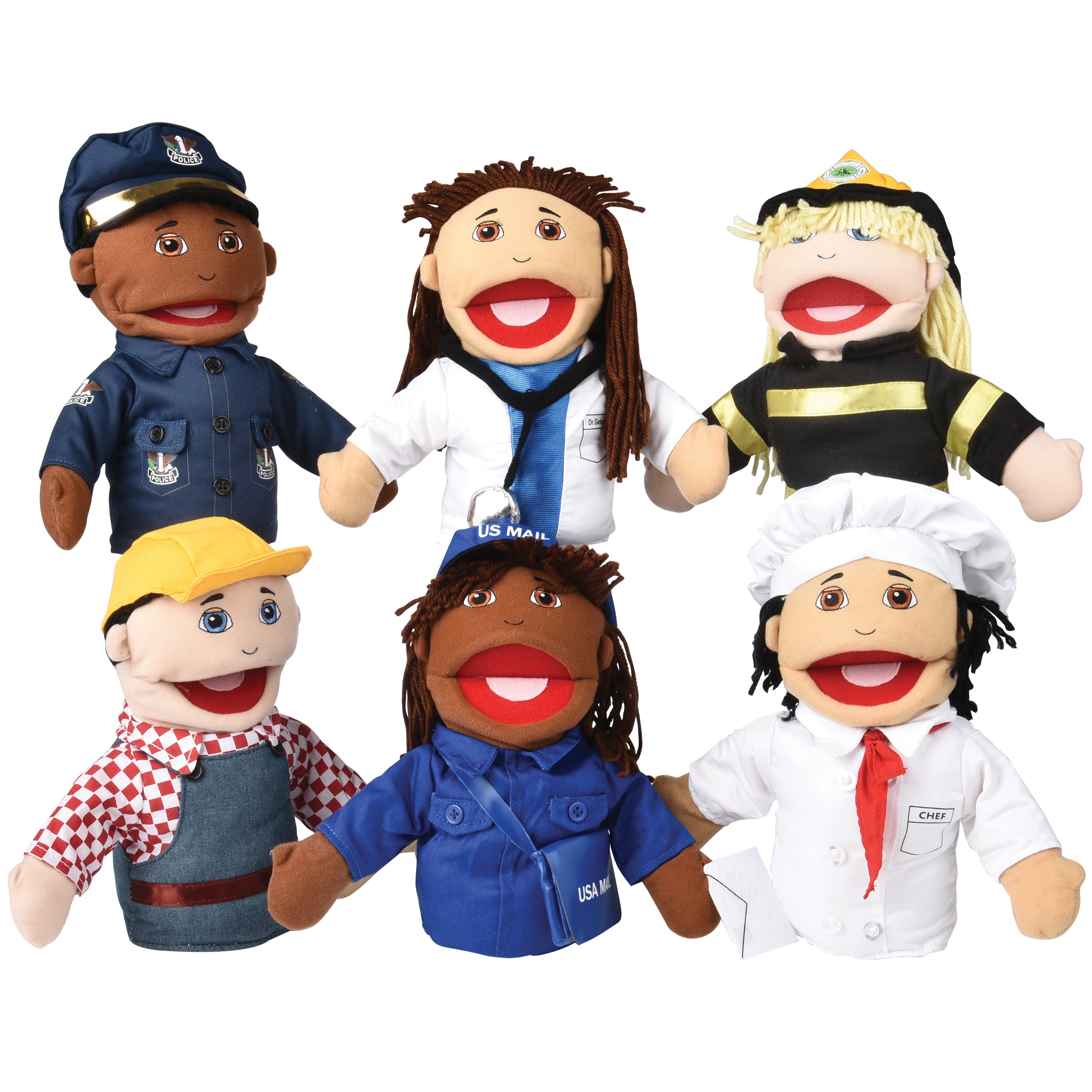 Set Of 6 Multi-Ethnic Career Puppets