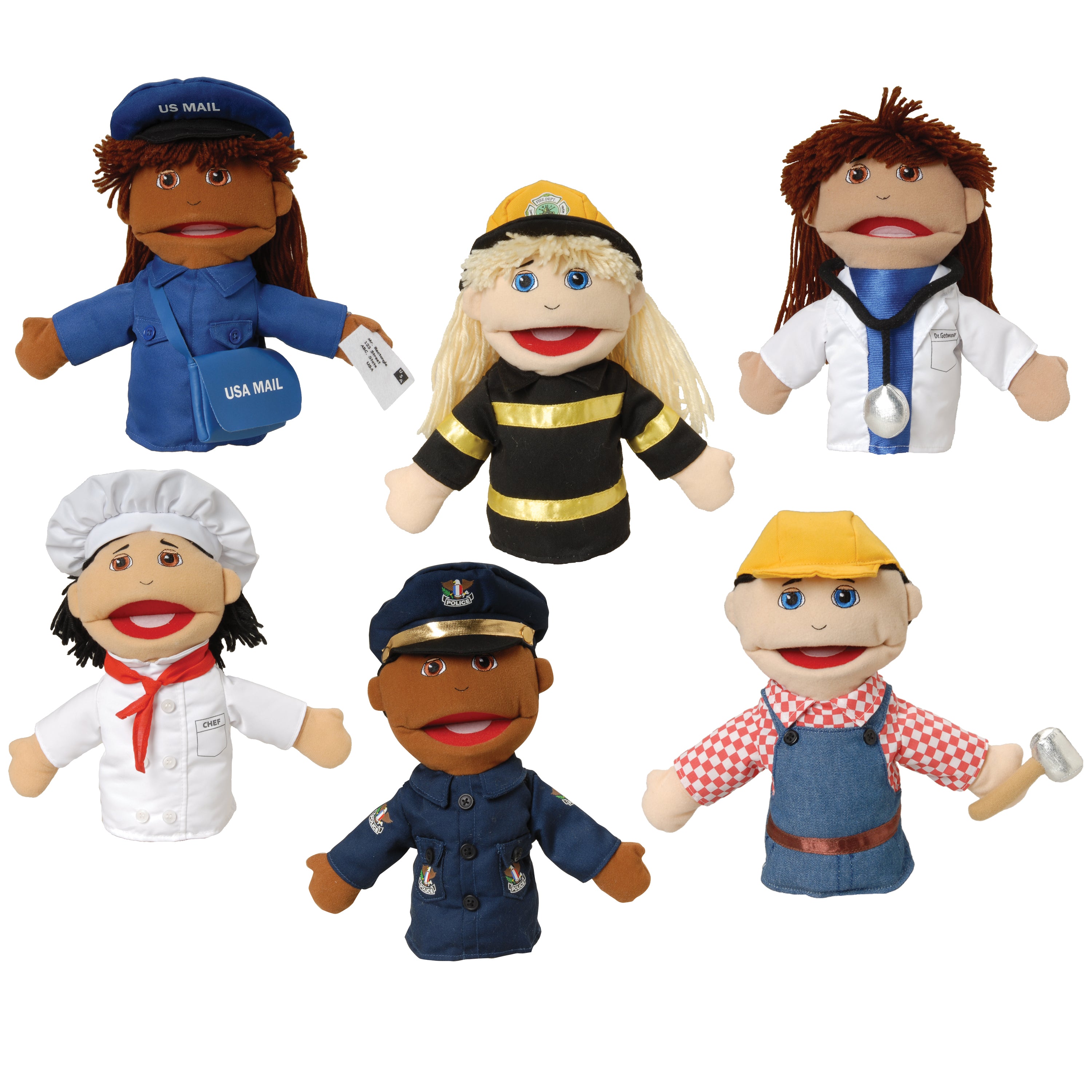 Set Of 6 Multi-Ethnic Career Puppets