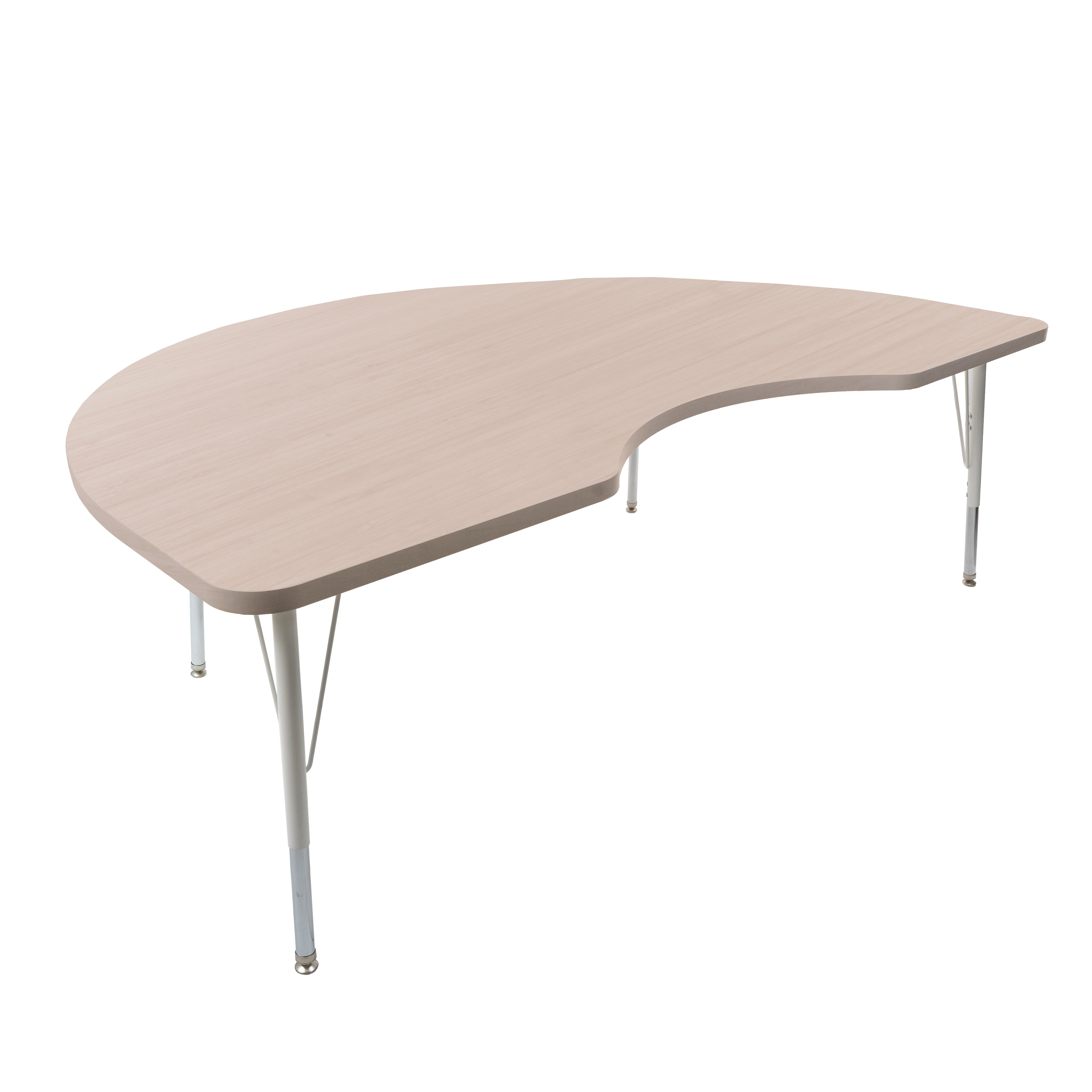 48" x 72" Kidney Thermofused Woodgrain Activity Table with Standard Legs - Asian Sand/White