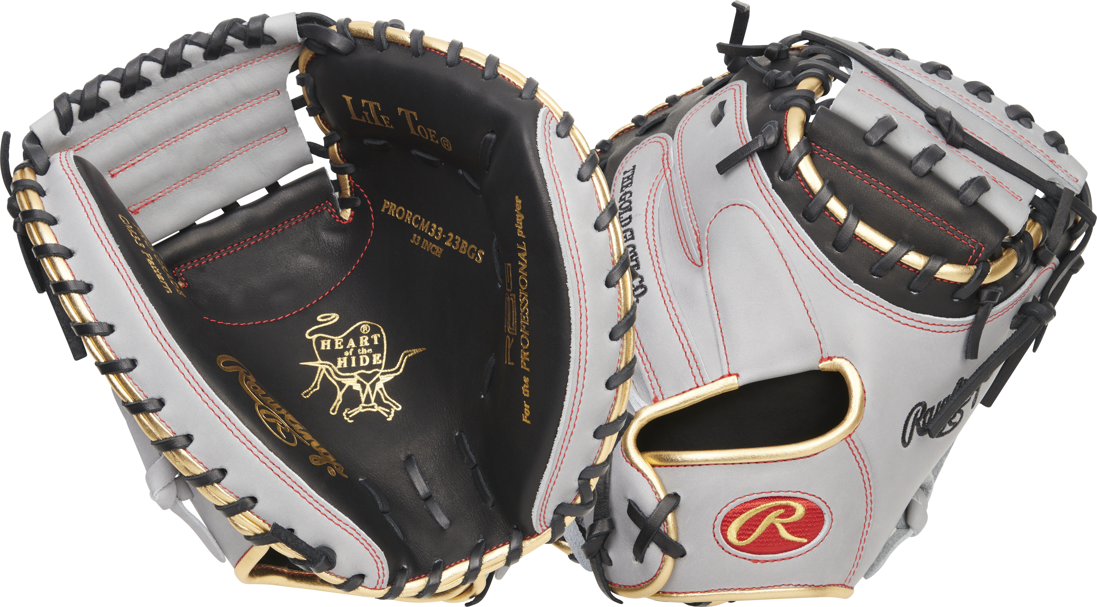 Rawlings Heart Of The Hide With R2G Technology Series Catchers Mitt 33-Inch Baseball Glove  - Right Hand Thrower - Black/Gray