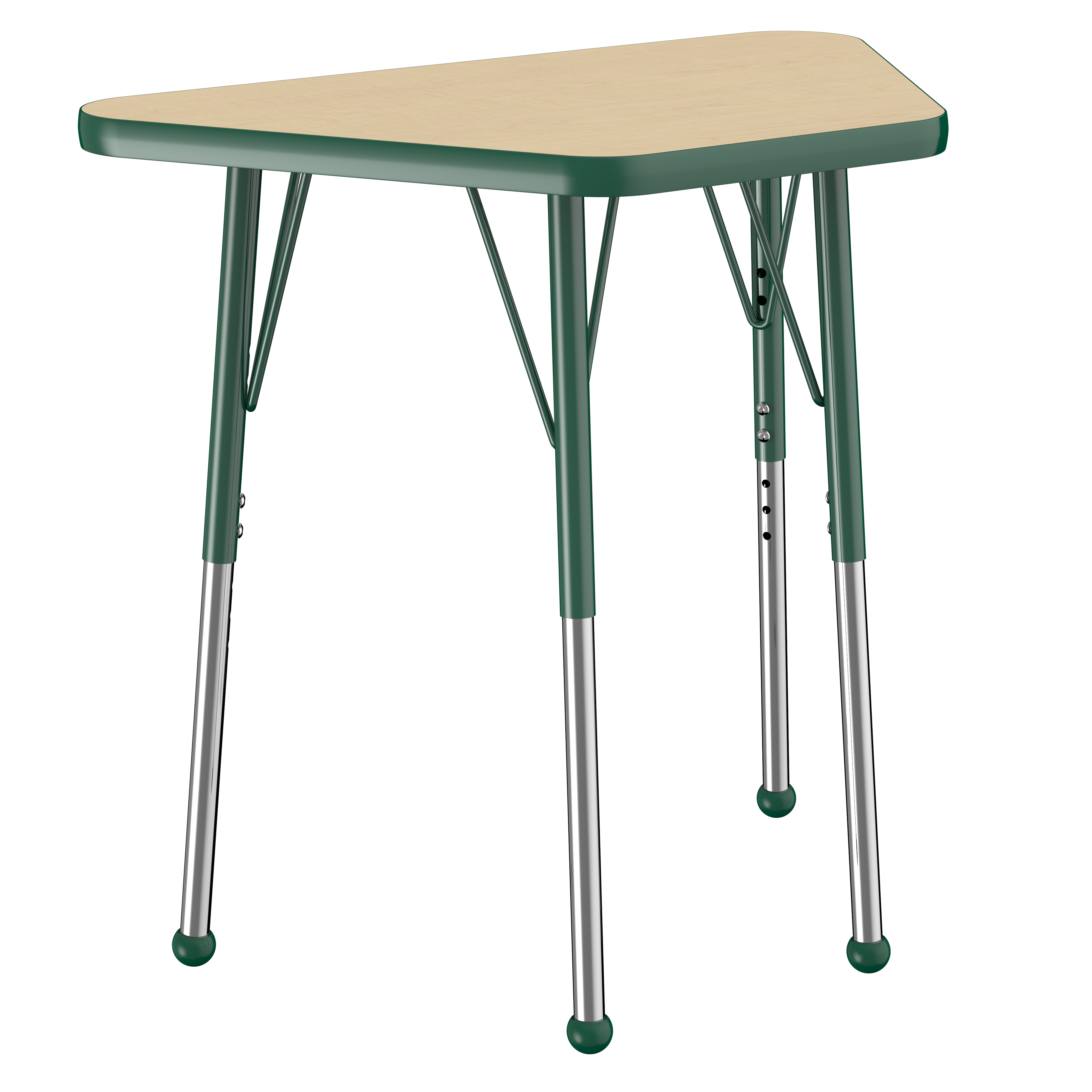 18" x 30" Trapezoid T-Molding Activity Table with Adjustable Standard Ball Glide Legs - Maple/Green