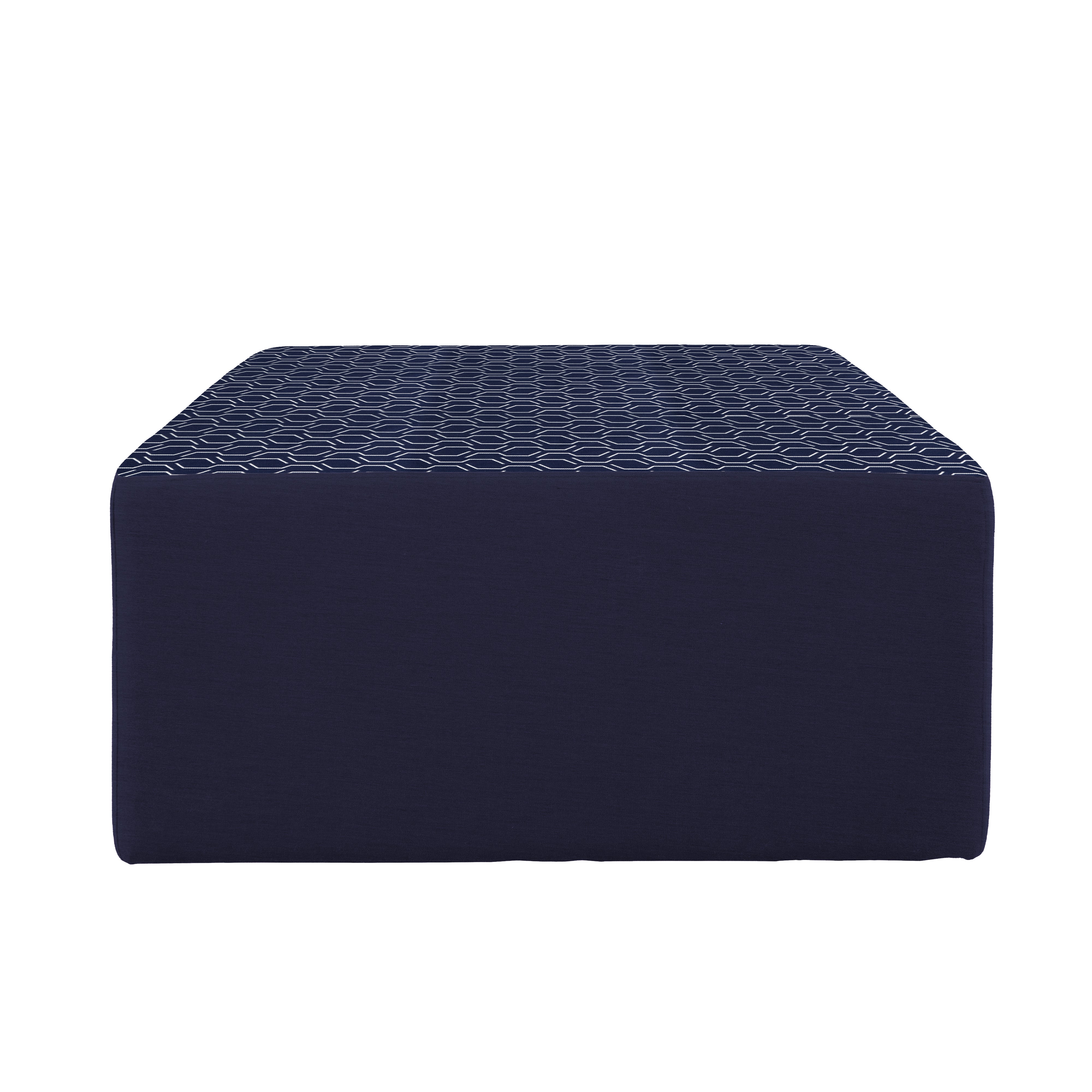 Outdoor 36" Square Ottoman with Sunbrella, 18" H - Adaptation Indigo/Canvas Navy
