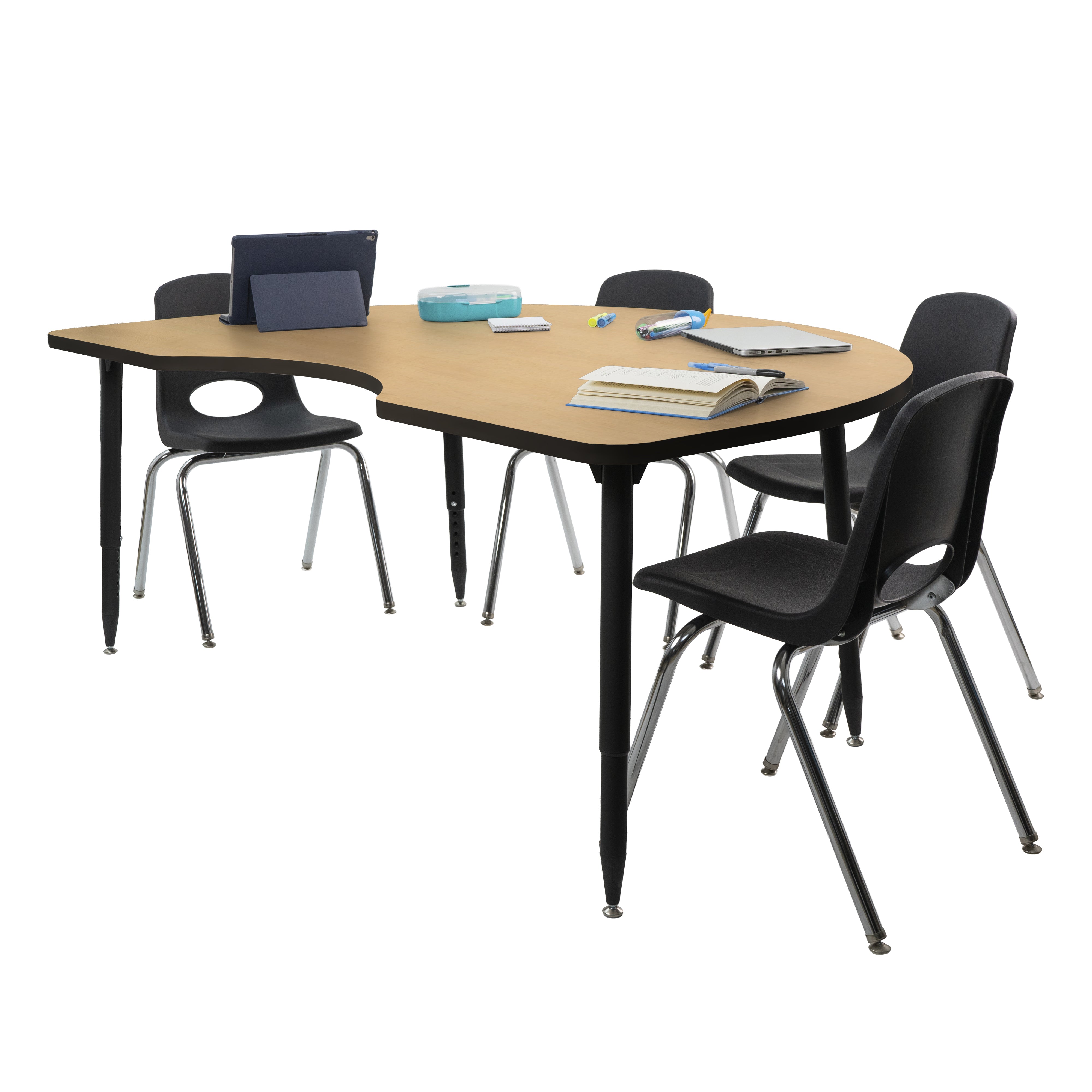 Adapte 48" x 72" Kidney Thermofused Activity Table with Adjustable Tapered Legs - Maple/Black