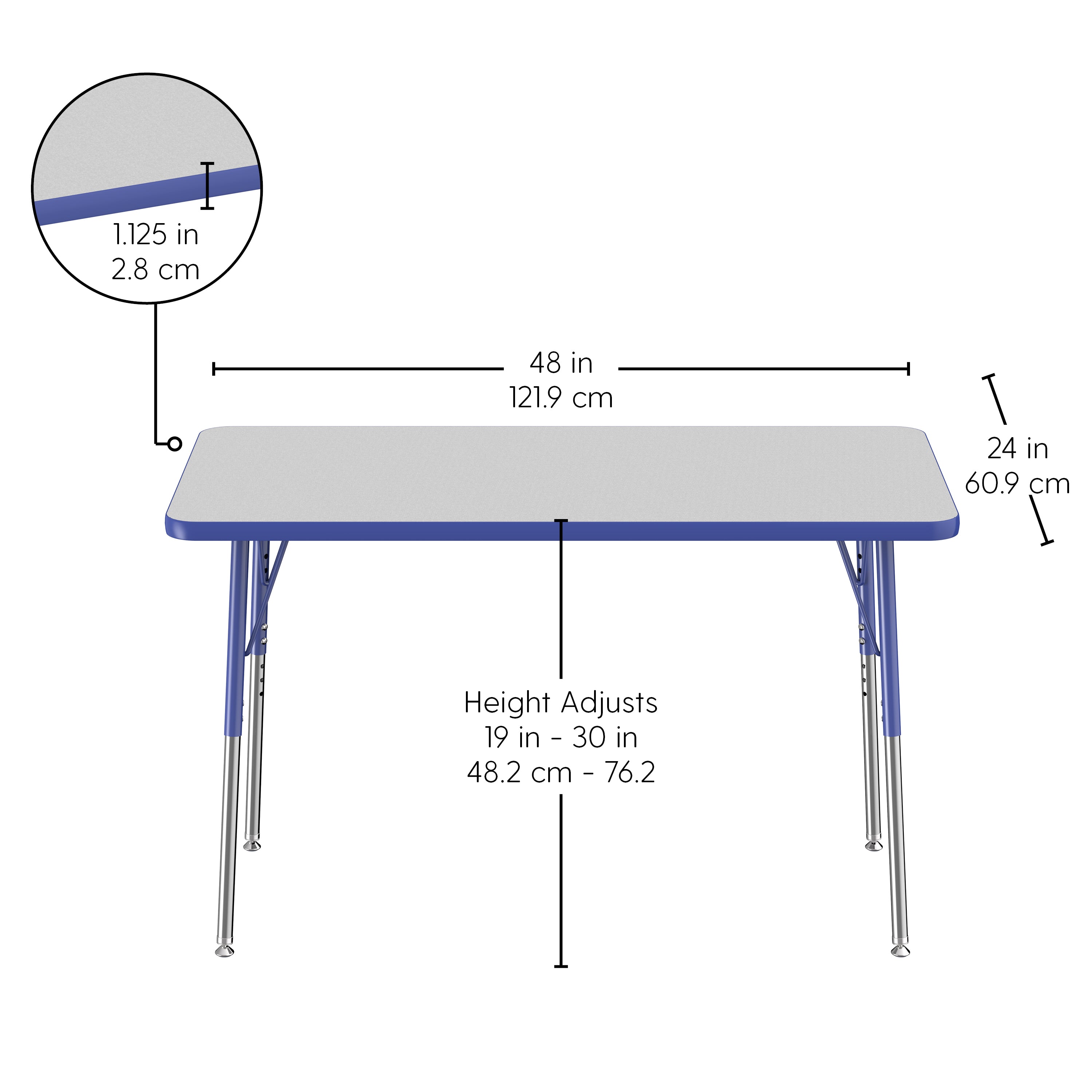 24" x 48" Rectangle T-Molding Activity Table with Adjustable Standard Swivel Glide Legs - Gray/Blue