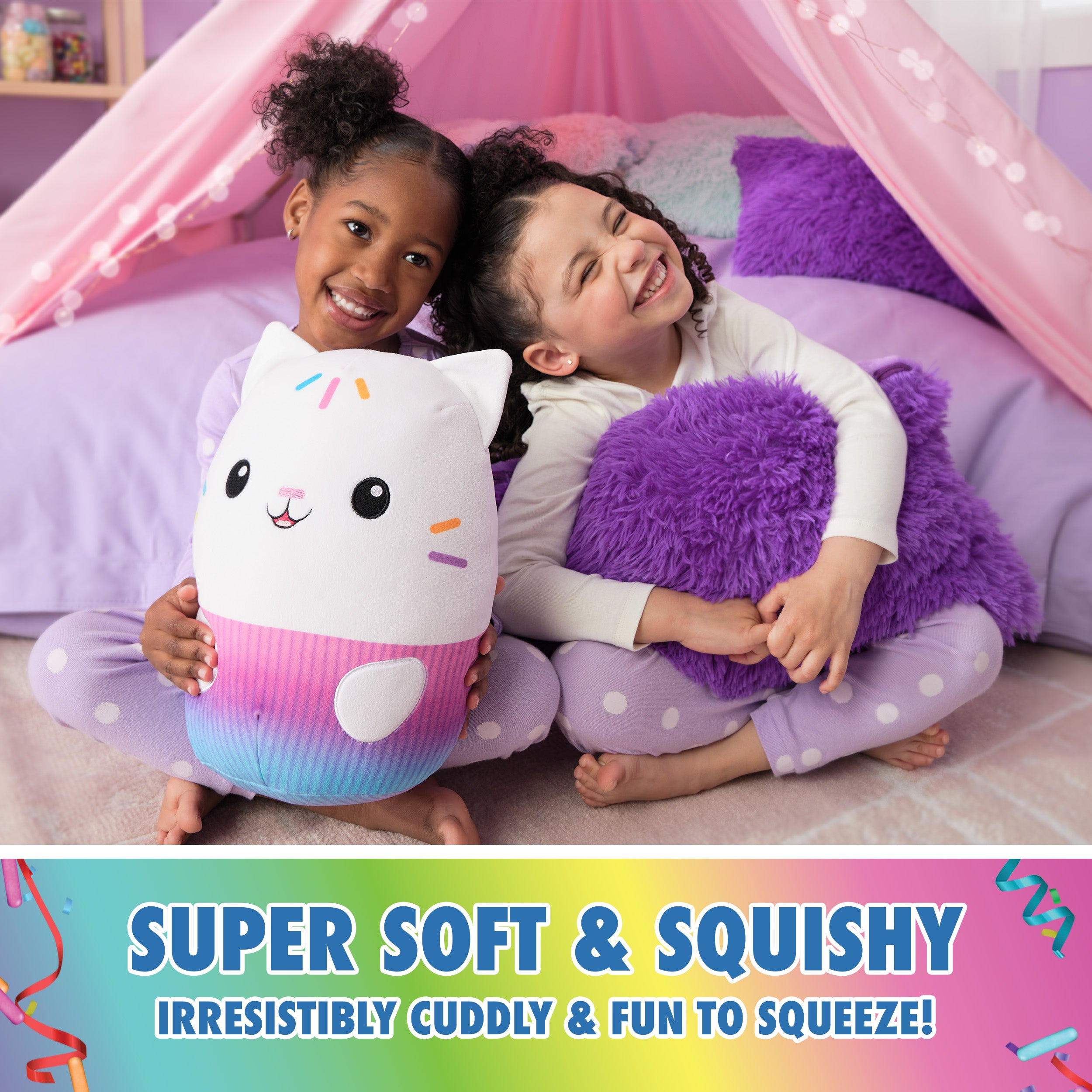 Gabby’s Dollhouse Official Cakey Cat Squishy Plush Toy, Cat Stuffed Animal, Squishy Toys for Ages 1 & Up, White, 12”