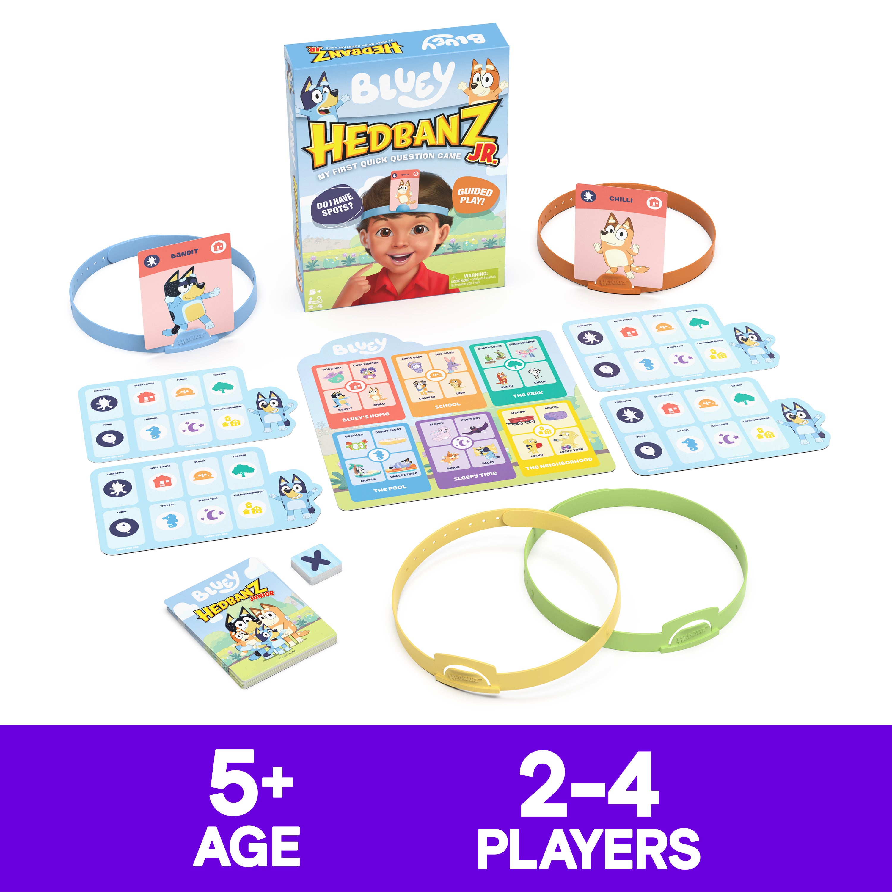 Spin Master Games, Bluey Hedbanz Jr., Picture Guessing Card Game, Includes Illustrations from Bluey, Quick Questions & Fast Fun, Easy to Play for Family & Kids, 2-4 Players, for Ages 5 & Up