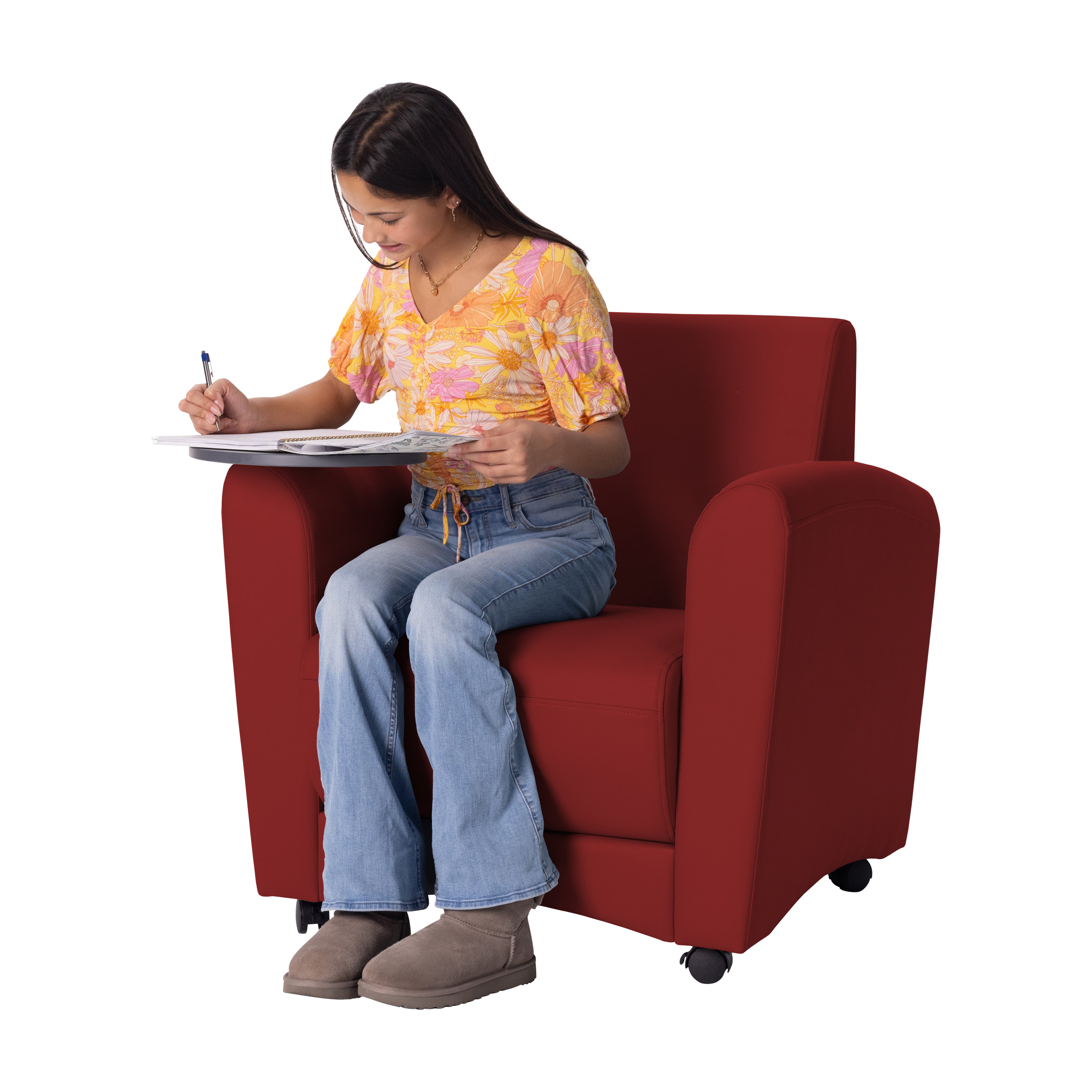 Pro Series Upholstered Common Area Chair with Tablet - Crimson/Cosmic Strandz