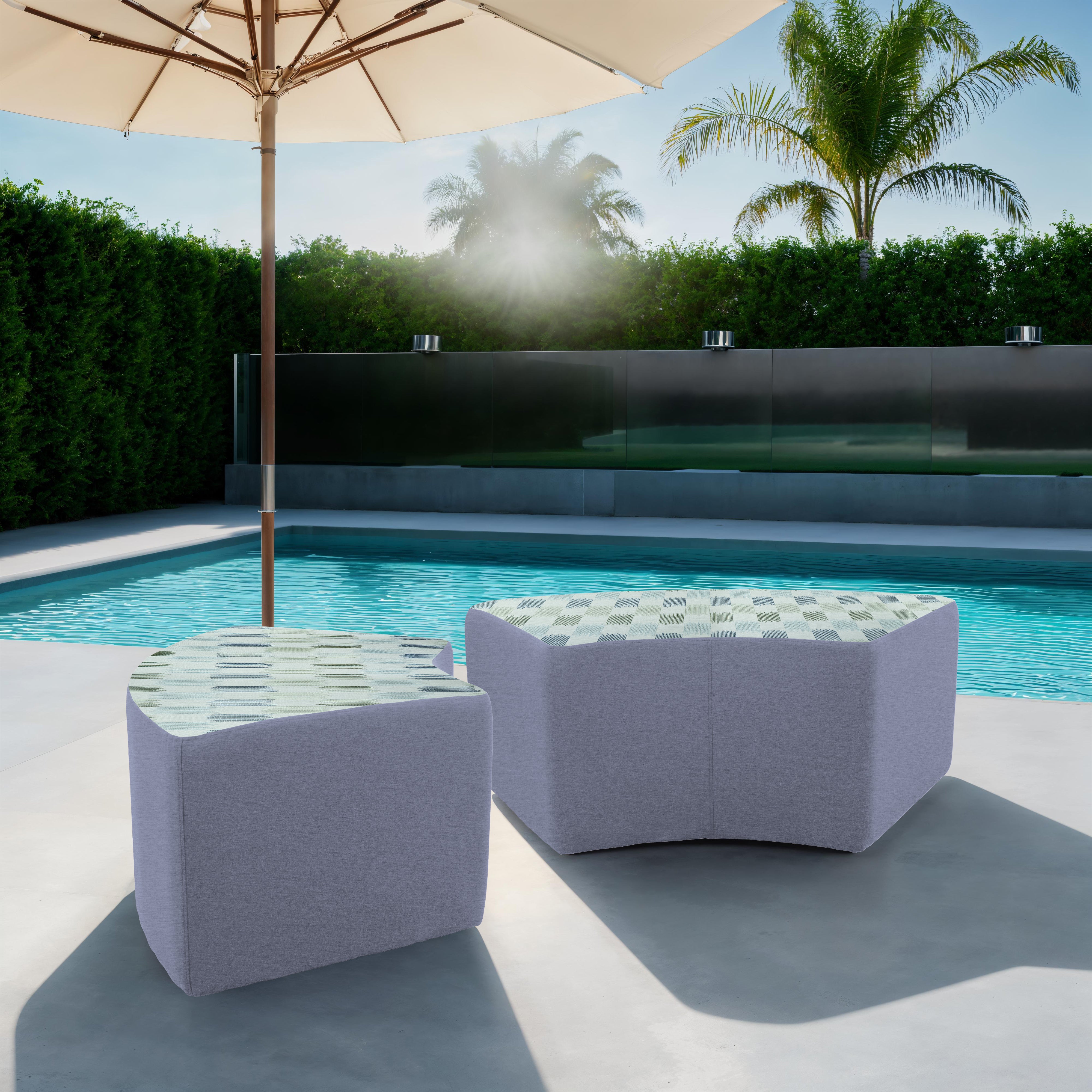 Outdoor 24" x 48" S-Curve Ottoman with Sunbrella, 18" H - Dream Mist/Canvas Haze
