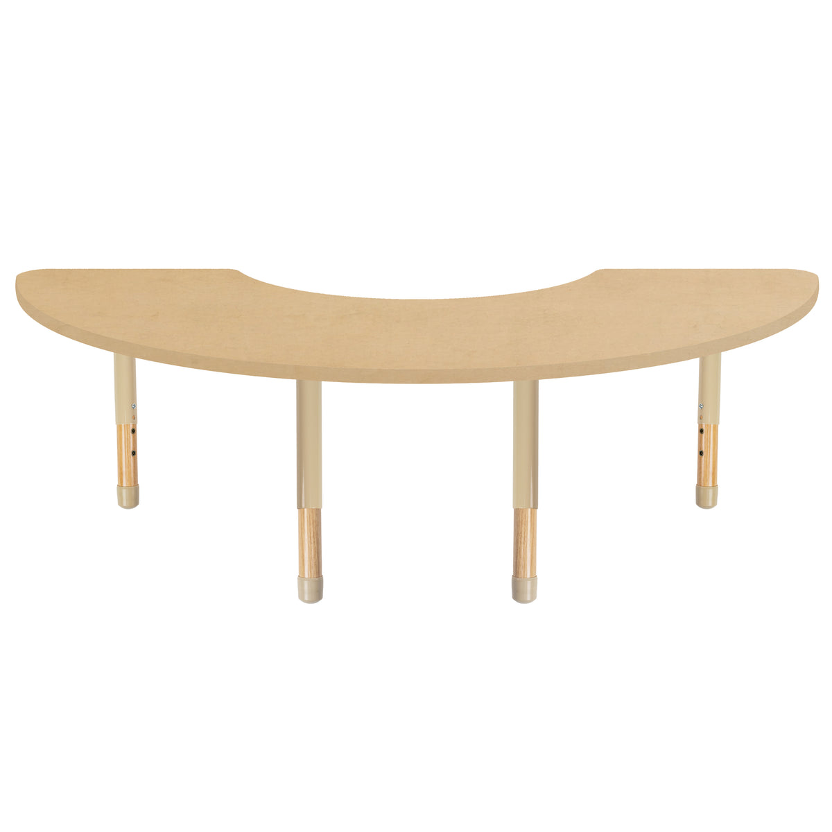 36" x 72" Half Moon Thermofused Activity Table with Adjustable Chunky Wood Legs - Maple Grain/Sand/Natural