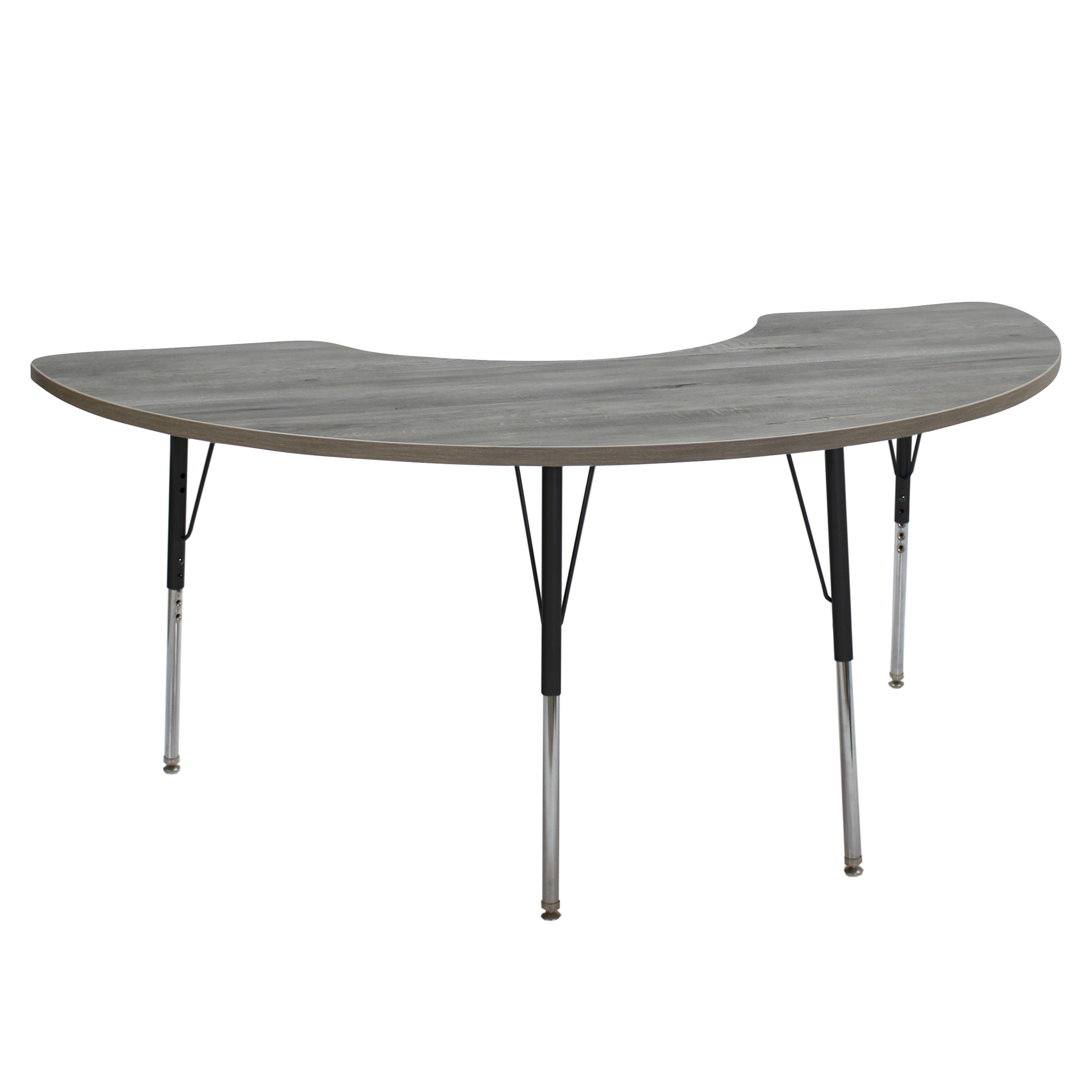 36" x 72" Half Moon La Madera Activity Table with Standard Legs - Light Gray Wood/Black