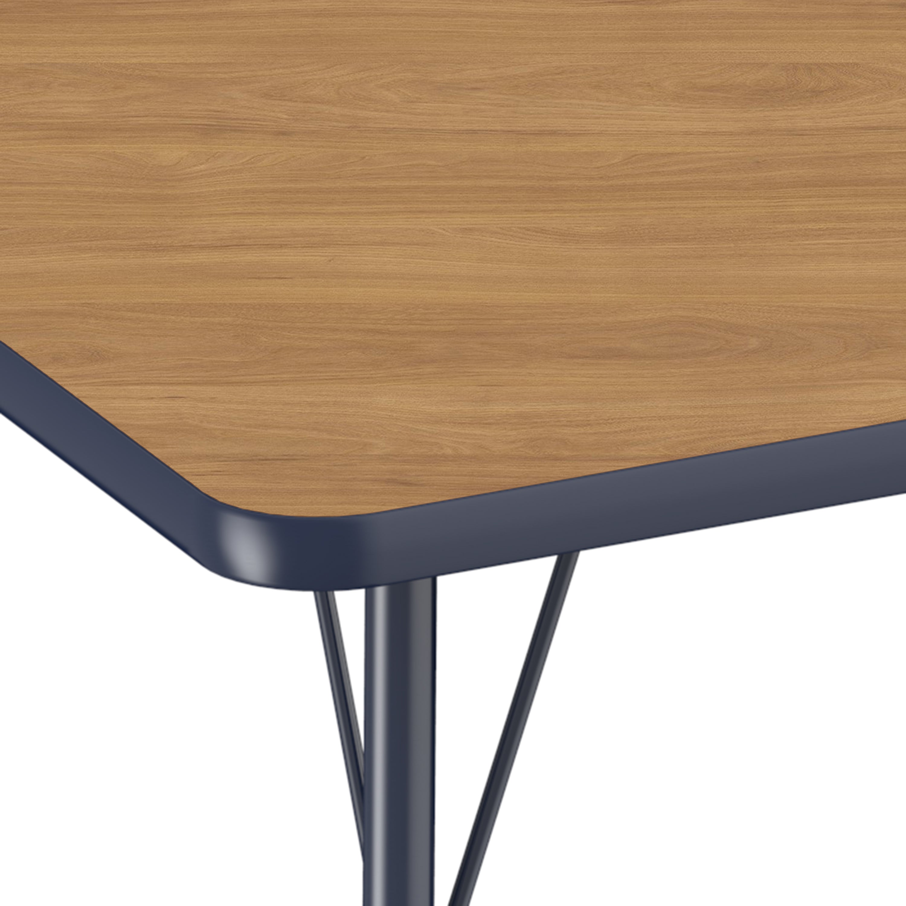 36" x 72" Half Moon Thermofused Activity Table with Adjustable Standard Swivel Glide Legs - Pasadena Oak/Navy