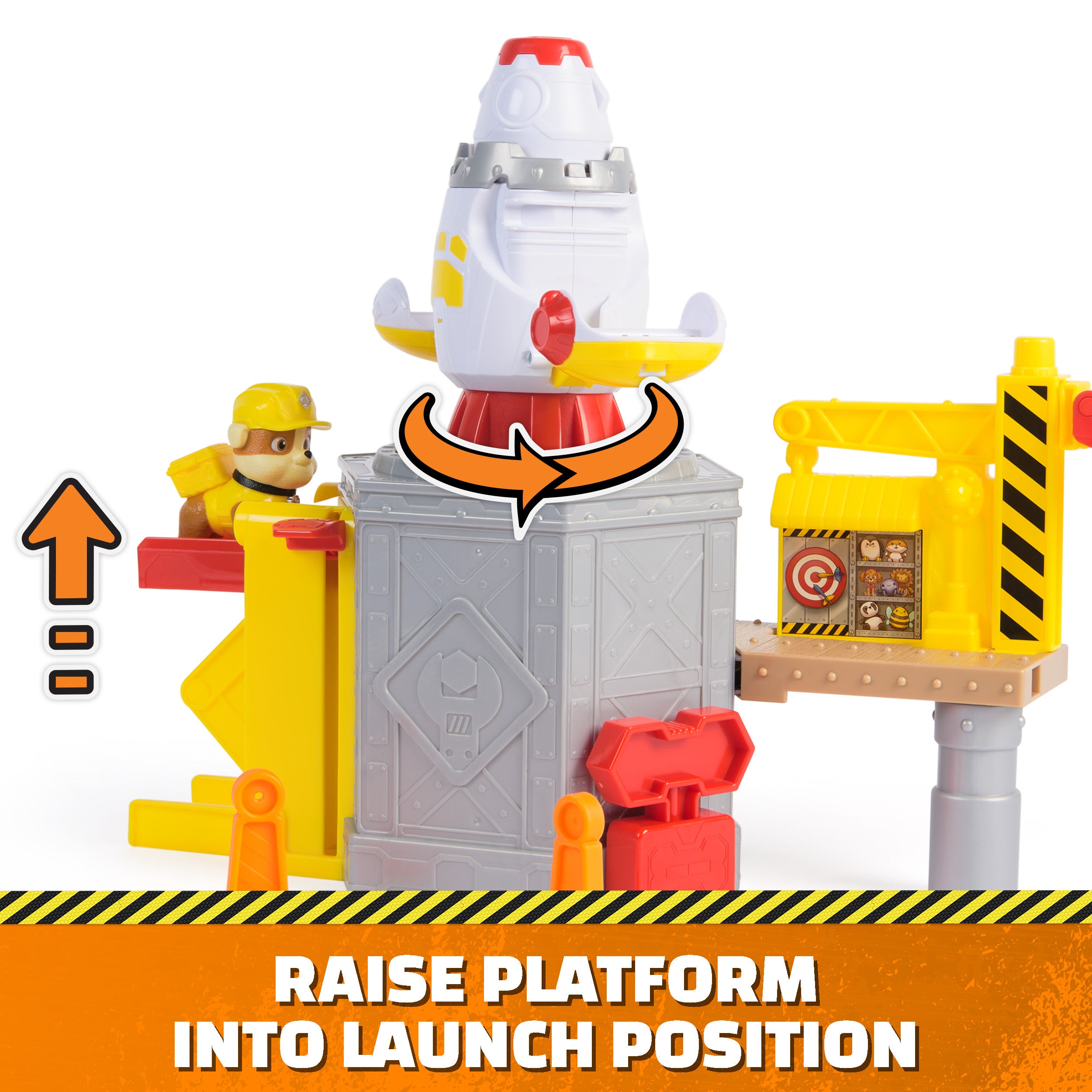 Rubble & Crew, Launch & Spin Spaceship Playset with Rubble Toy Figure in Construction Uniform, Kids Toys for Boys & Girls Ages 3 and up