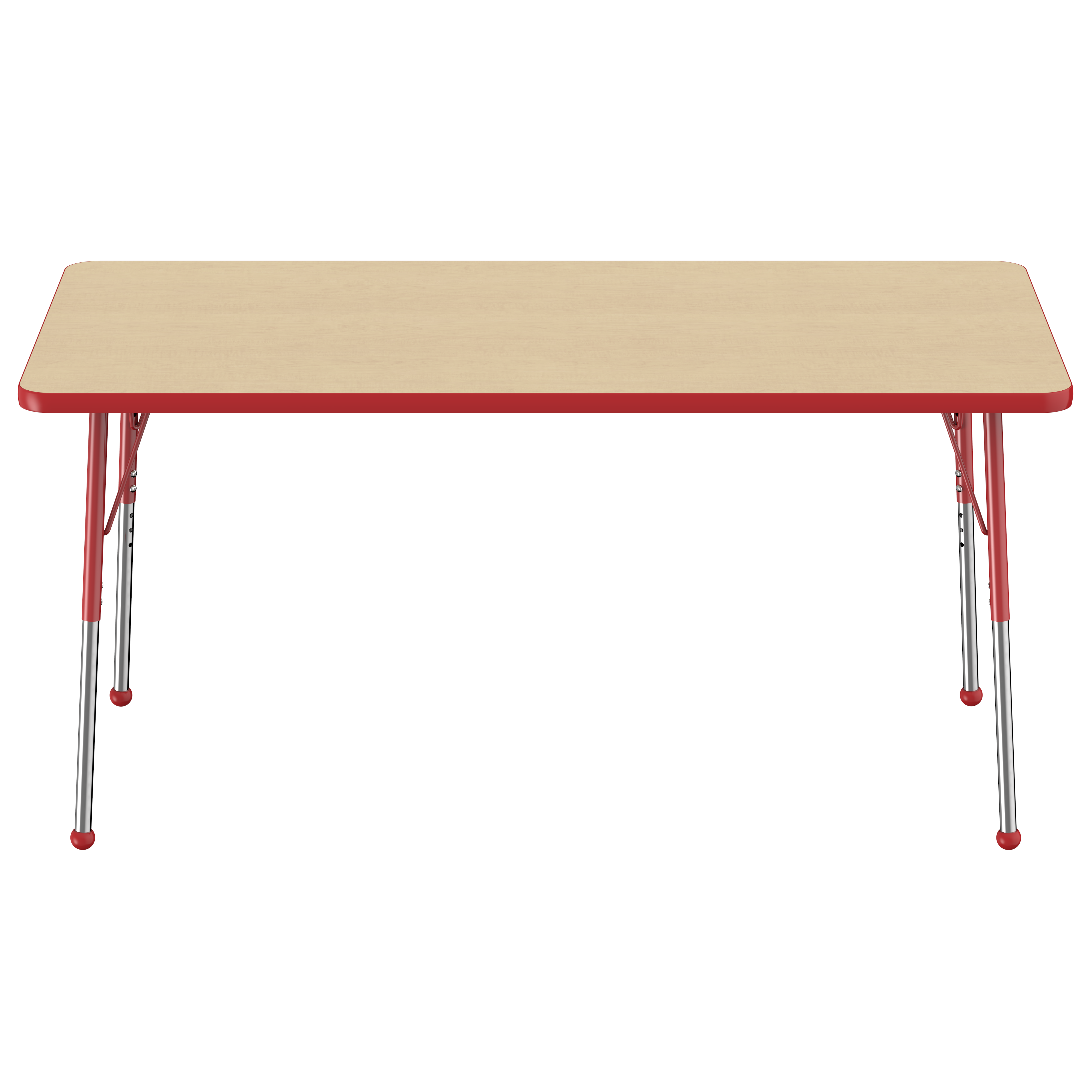 30" x 60" Rectangle T-Molding Activity Table with Adjustable Standard Ball Glide Legs - Maple/Red
