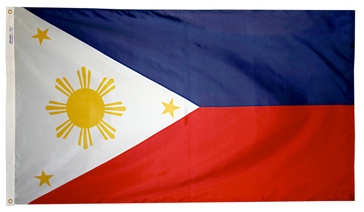 Philippines Flag 2x3 ft. Nylon SolarGuard Nyl-Glo 100% Made in USA to Official United Nations Design Specifications.