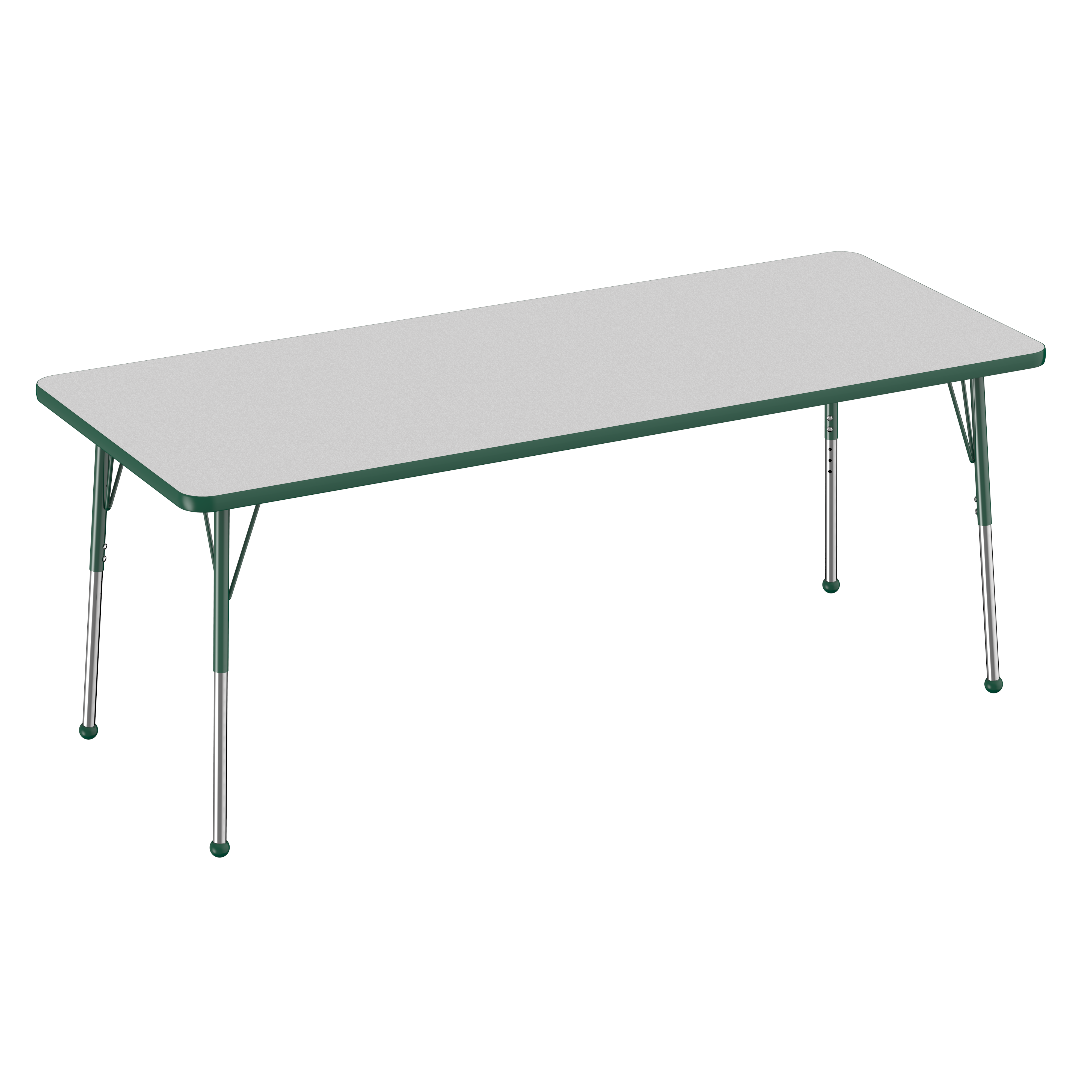 30" x 72" Rectangle T-Molding Activity Table with Adjustable Standard Ball Glide Legs - Gray/Green