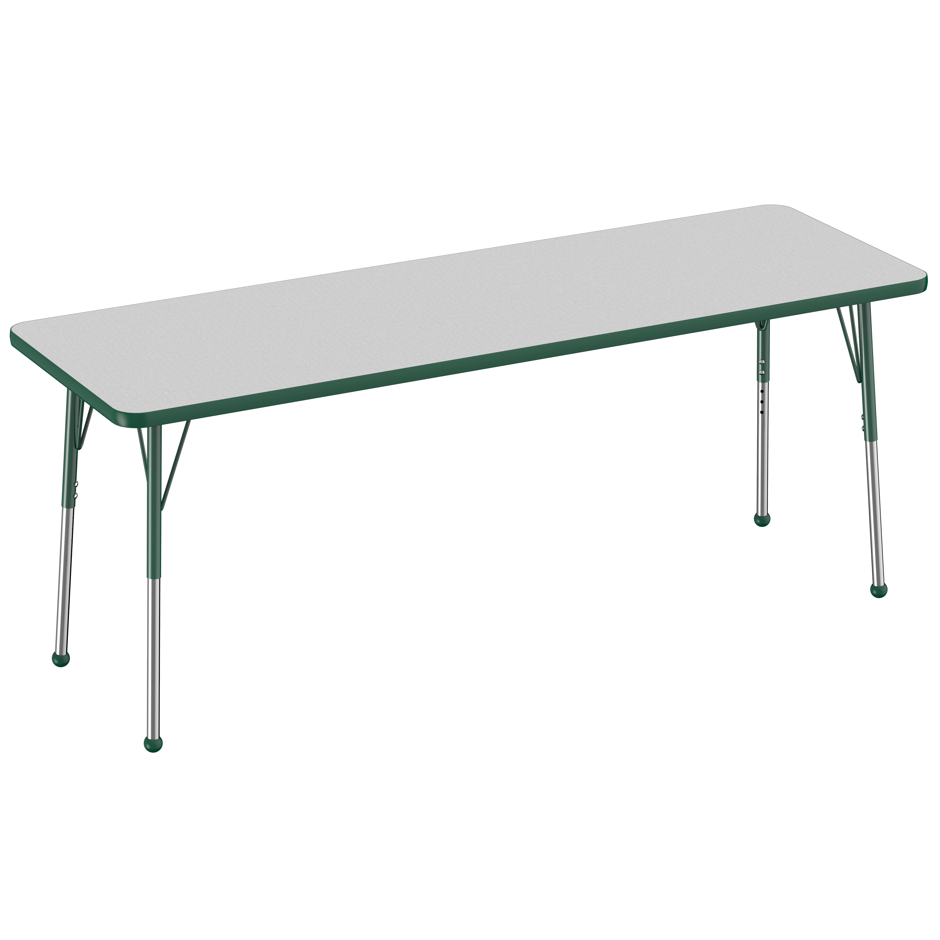 24" x 72" Rectangle T-Molding Activity Table with Adjustable Standard Ball Glide Legs - Gray/Green