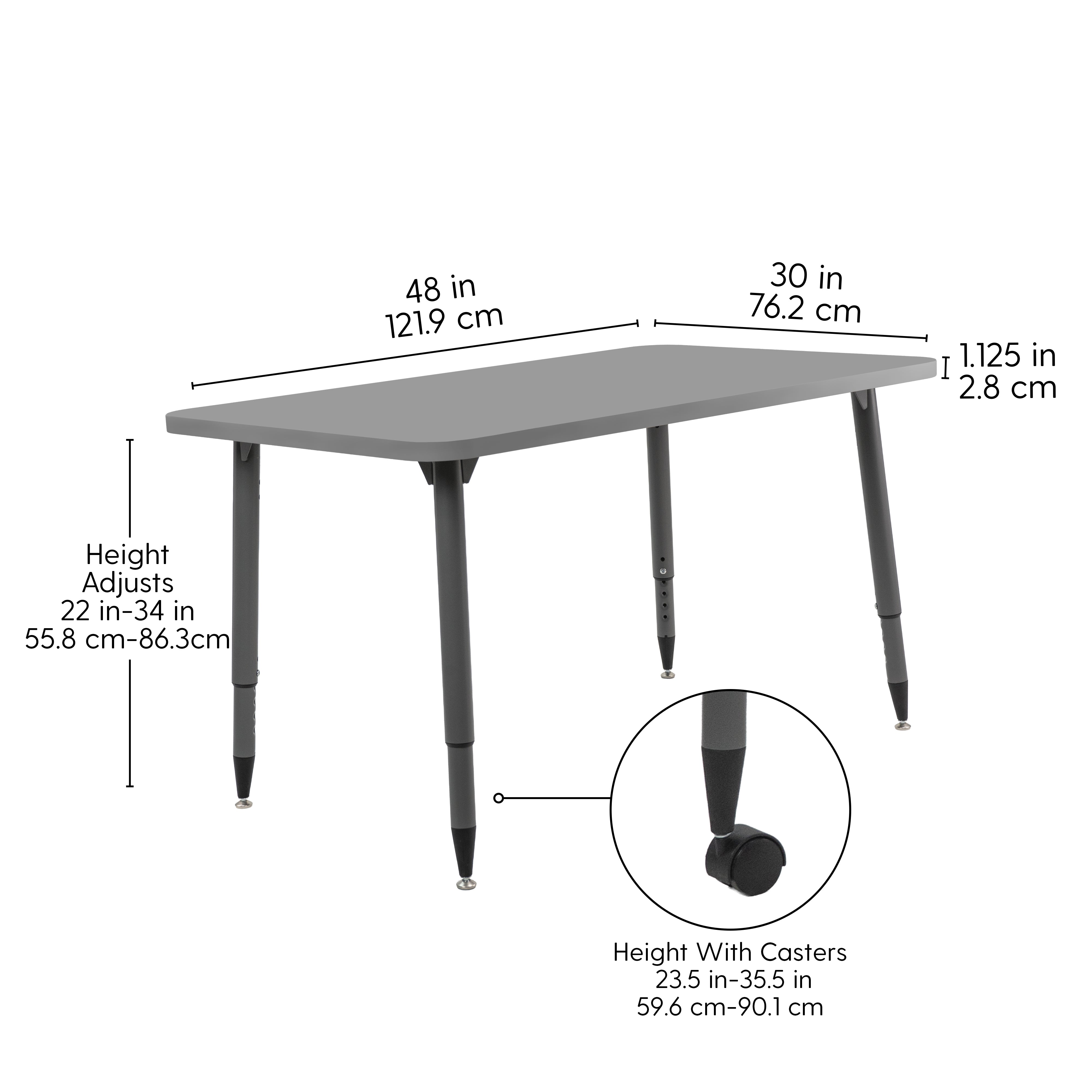 Adapte 30" x 48" Rectangle Thermofused Activity Table with Adjustable Tapered Legs - North Sea/North Sea