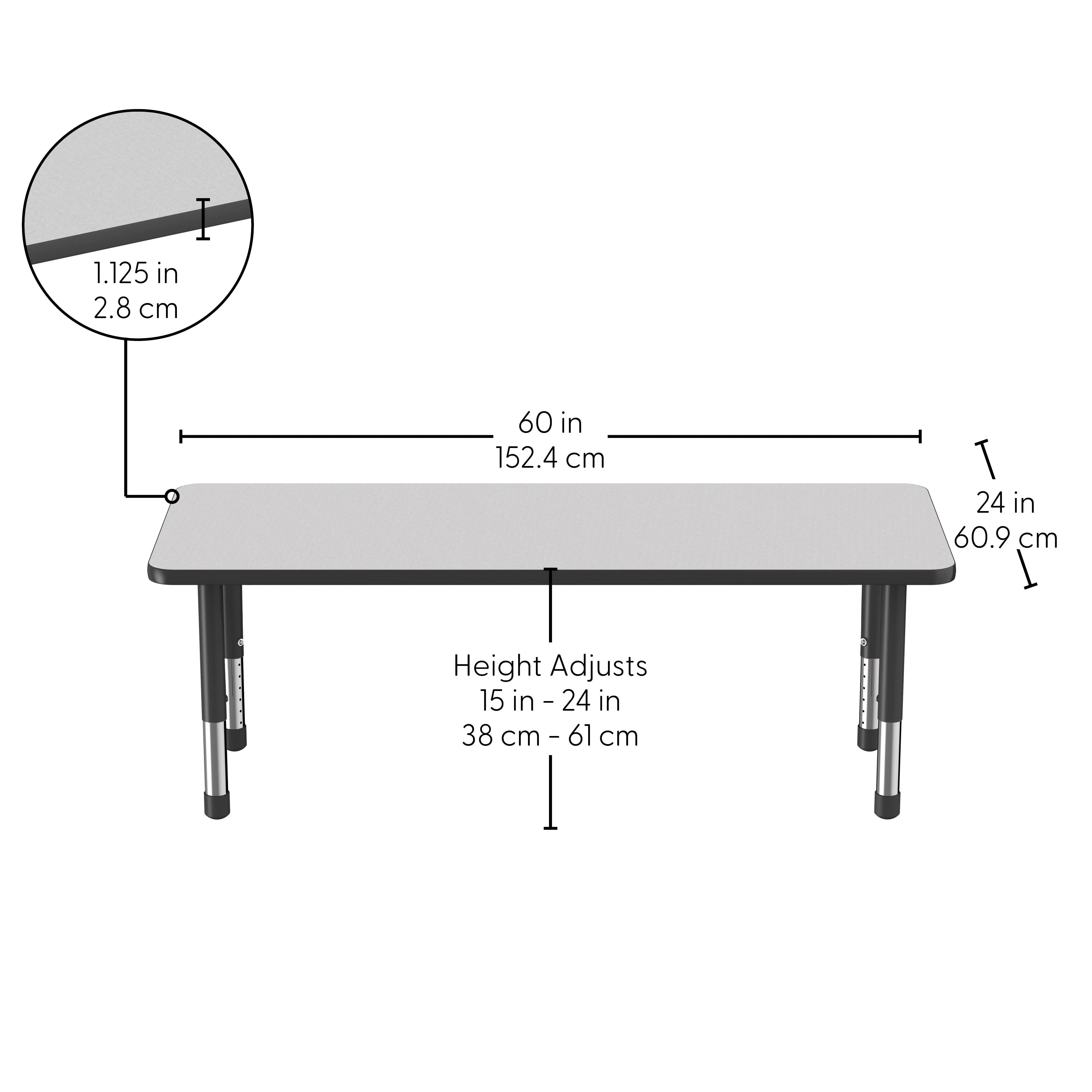 24" x 60" Rectangle Thermofused Activity Table with Adjustable Chunky Legs - Gray/Black