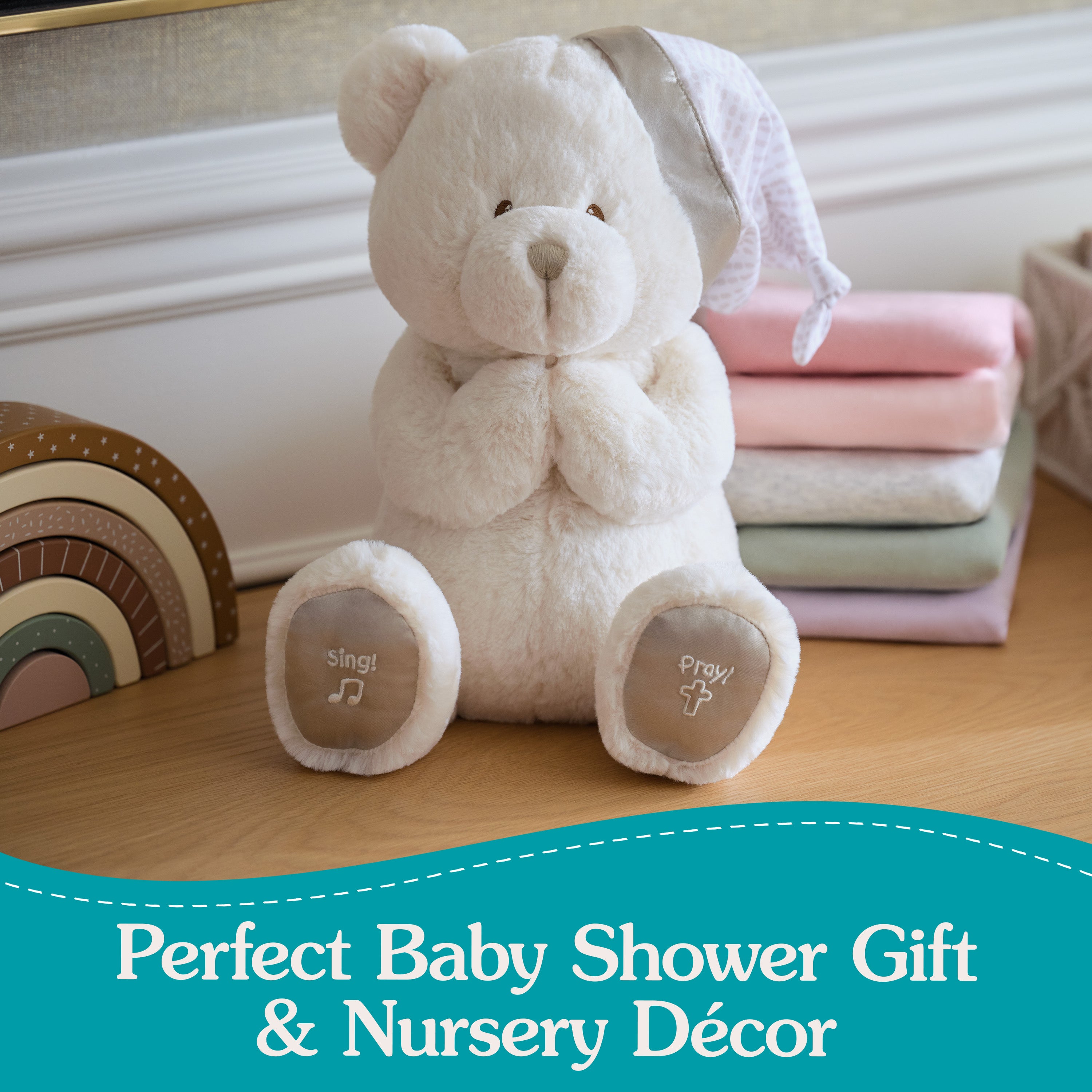 GUND Animated Goodnight Prayer Bear, Spiritual Plush Teddy Bear, Sensory Toy Stuffed Animal for Ages 0 and Up, Cream, 11"